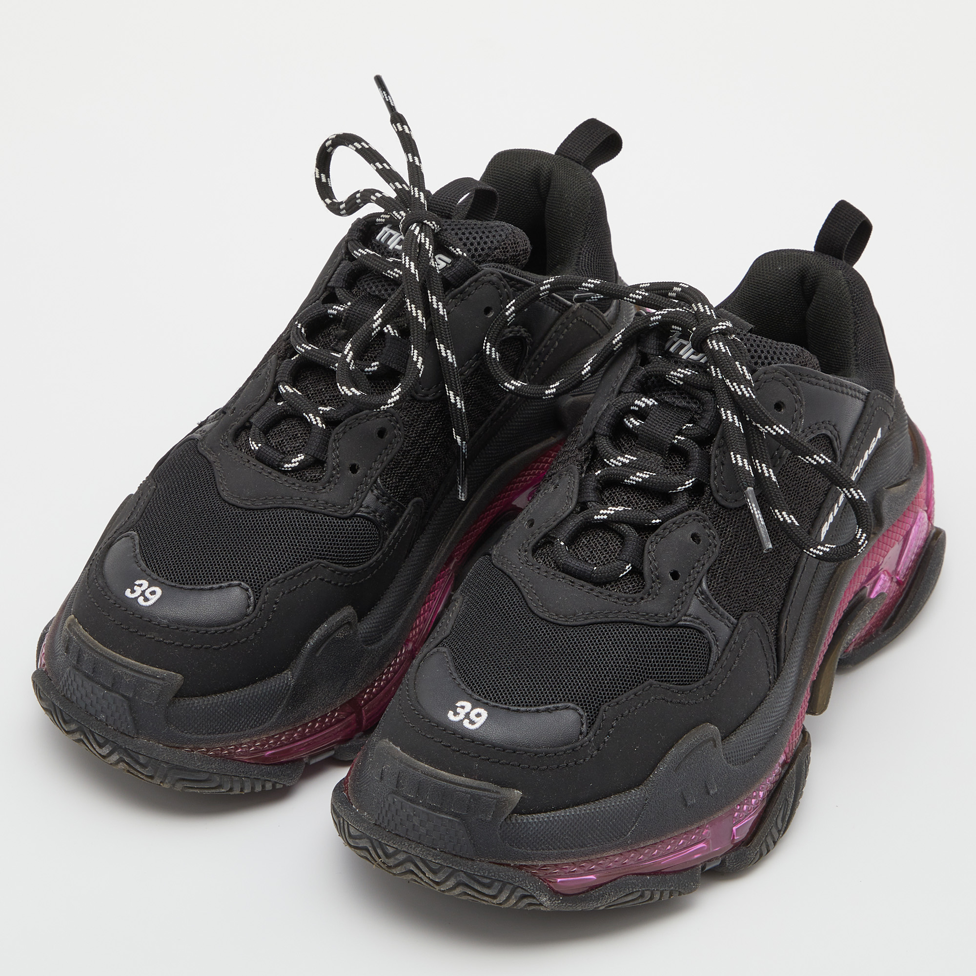 

Balenciaga Black Leather and Mesh Triple S Clear Sneakers Size