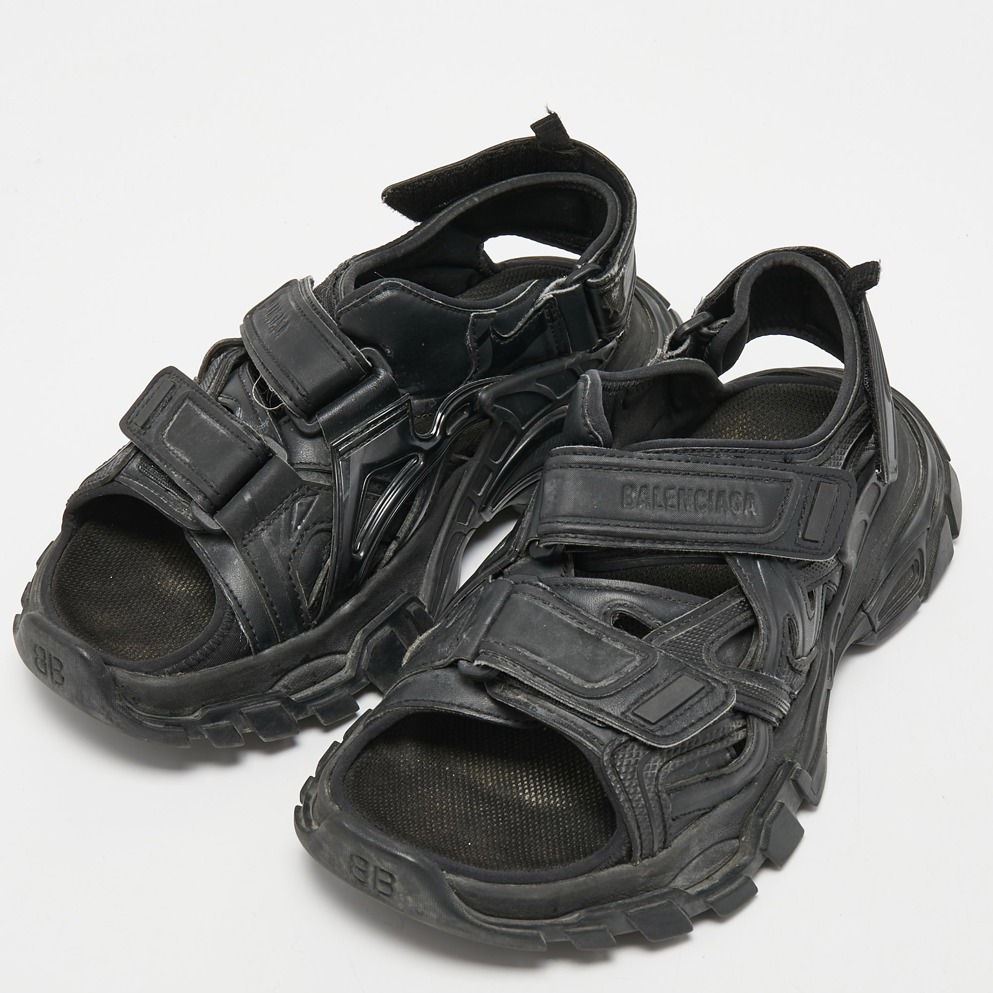 

Balenciaga Black Leather Track Sandals Size