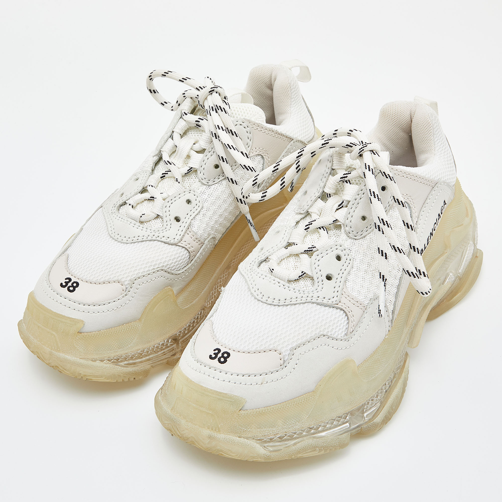 

Balenciaga White Leather and Mesh Triple S Clear Sneakers Size