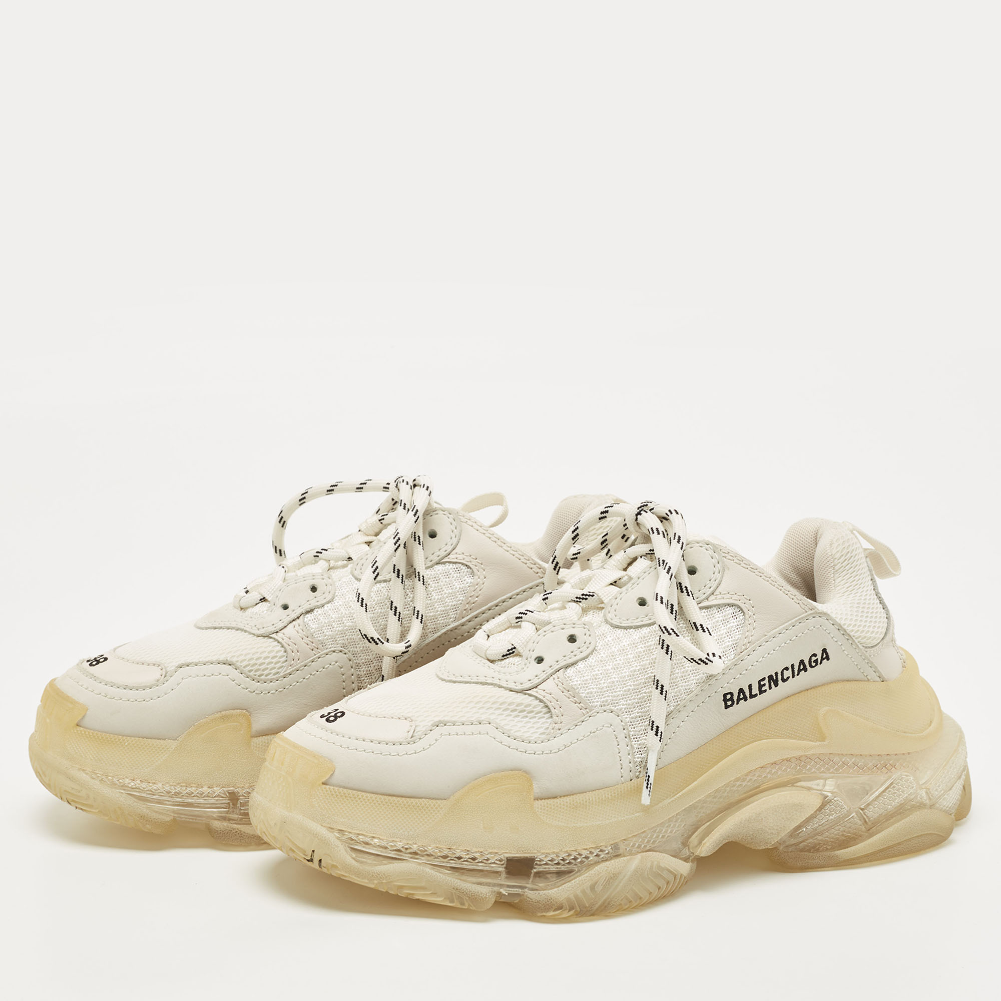 

Balenciaga Grey/White Leather and Mesh Triple S Clear Sneakers Size