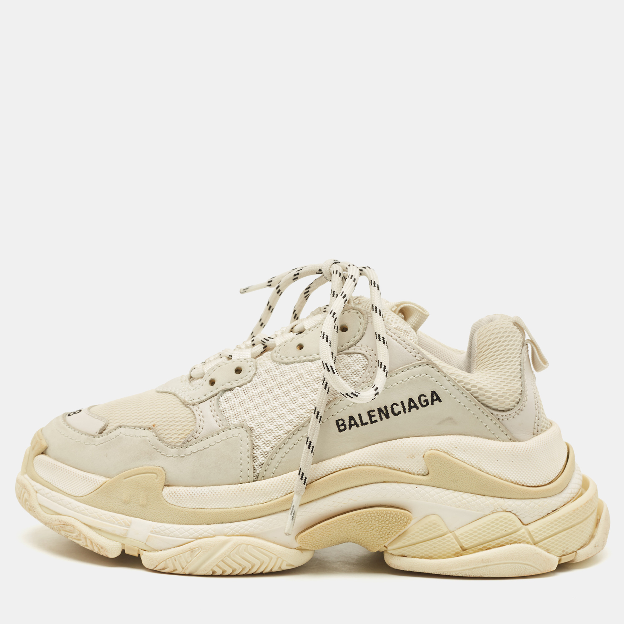 

Balenciaga White/Grey Mesh and Leather Triple S Sneakers Size