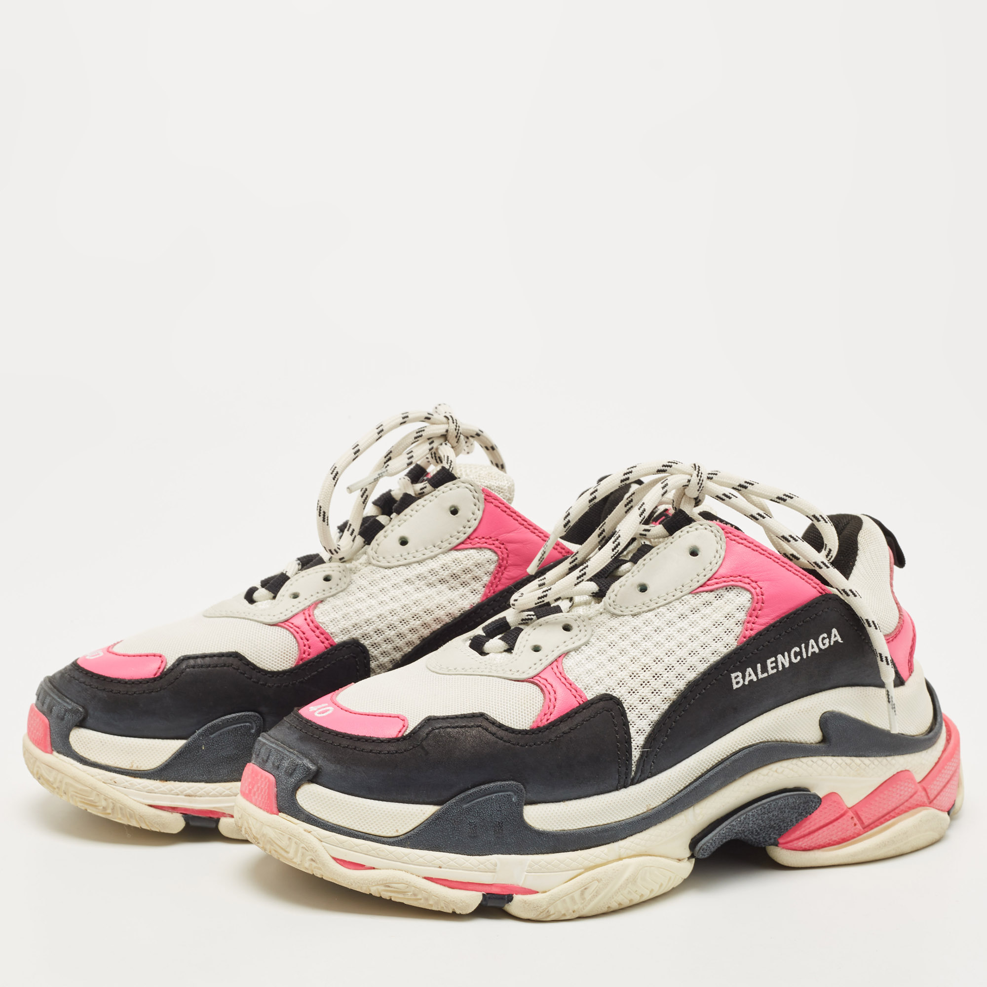 

Balenciaga Tricolor Mesh and Leather Triple S Sneakers Size, White