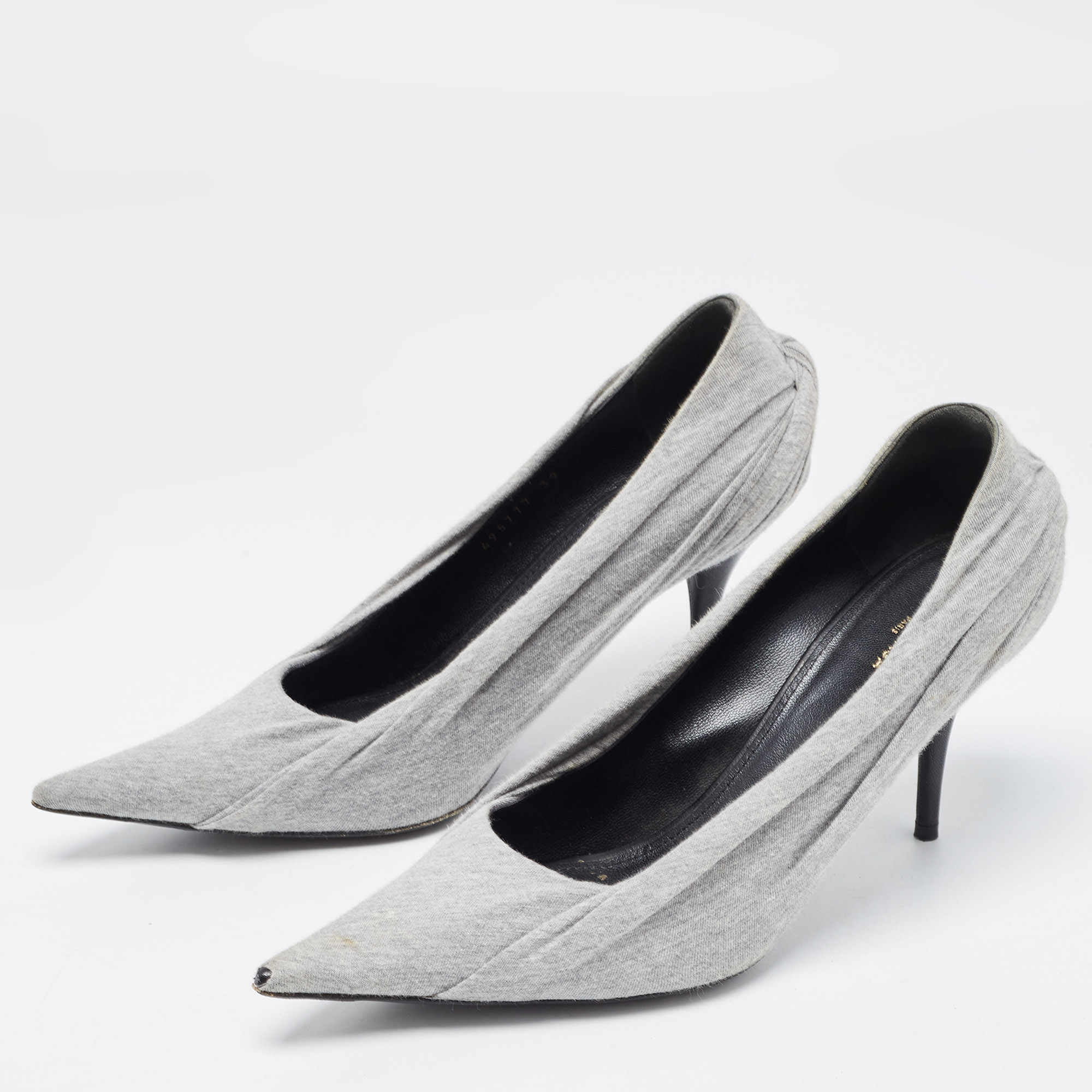 

Balenciaga Grey Fabric Knife Pointed Toe Pumps Size
