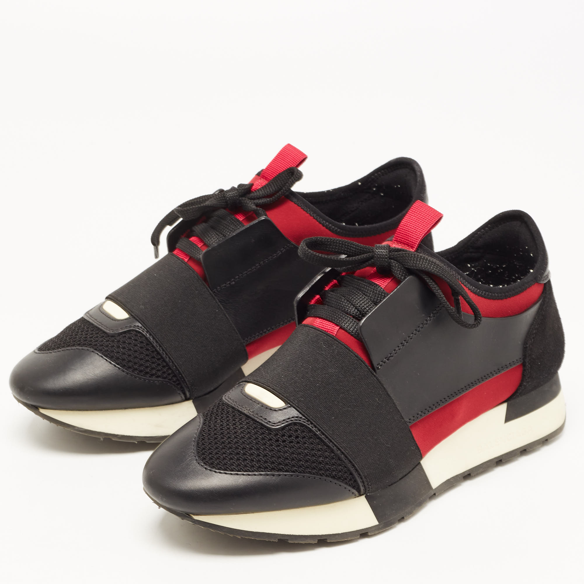 

Balenciaga Black/Burgundy Leather and Mesh Race Runner Sneakers Size