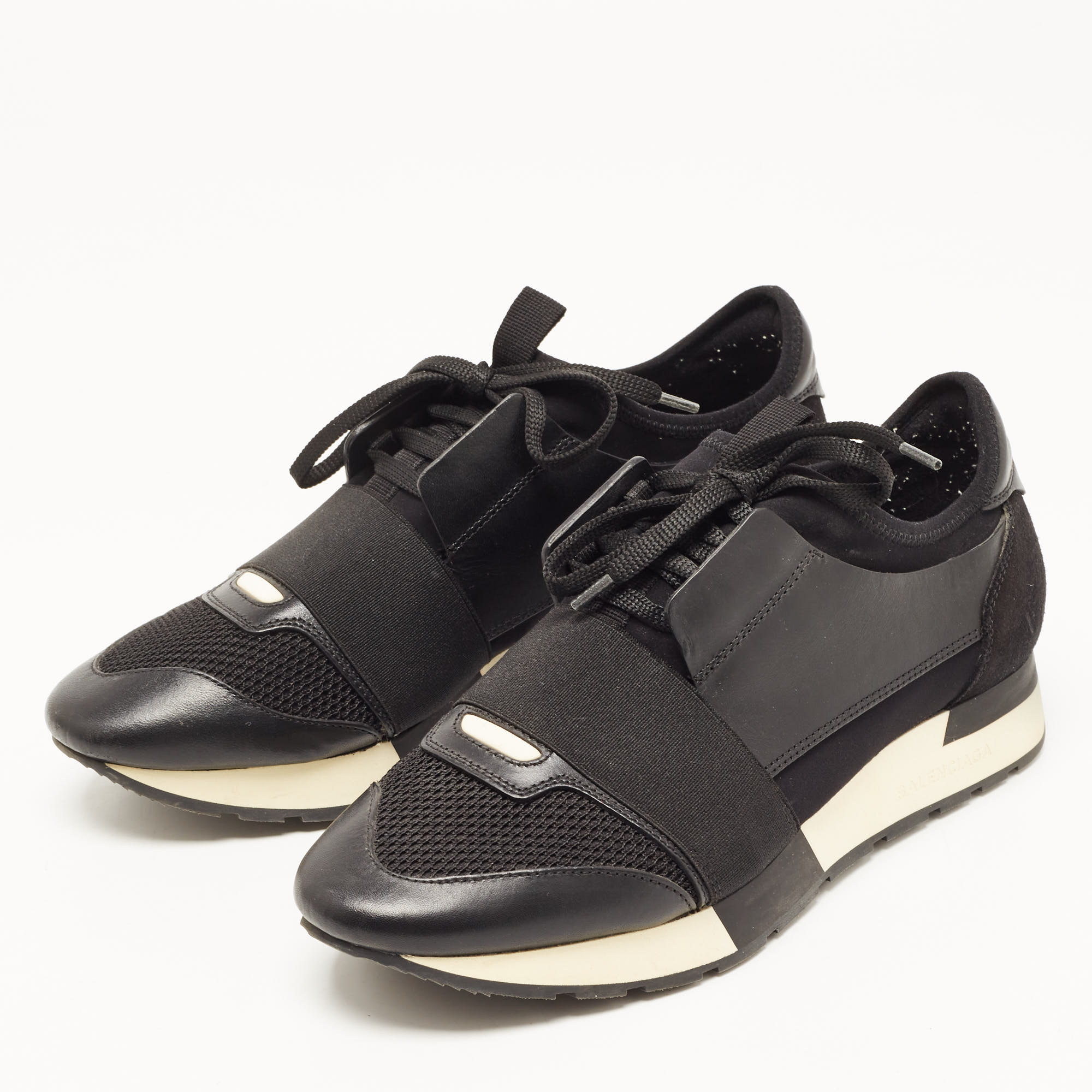 

Balenciaga Black Leather and Mesh Race Runner Sneakers Size