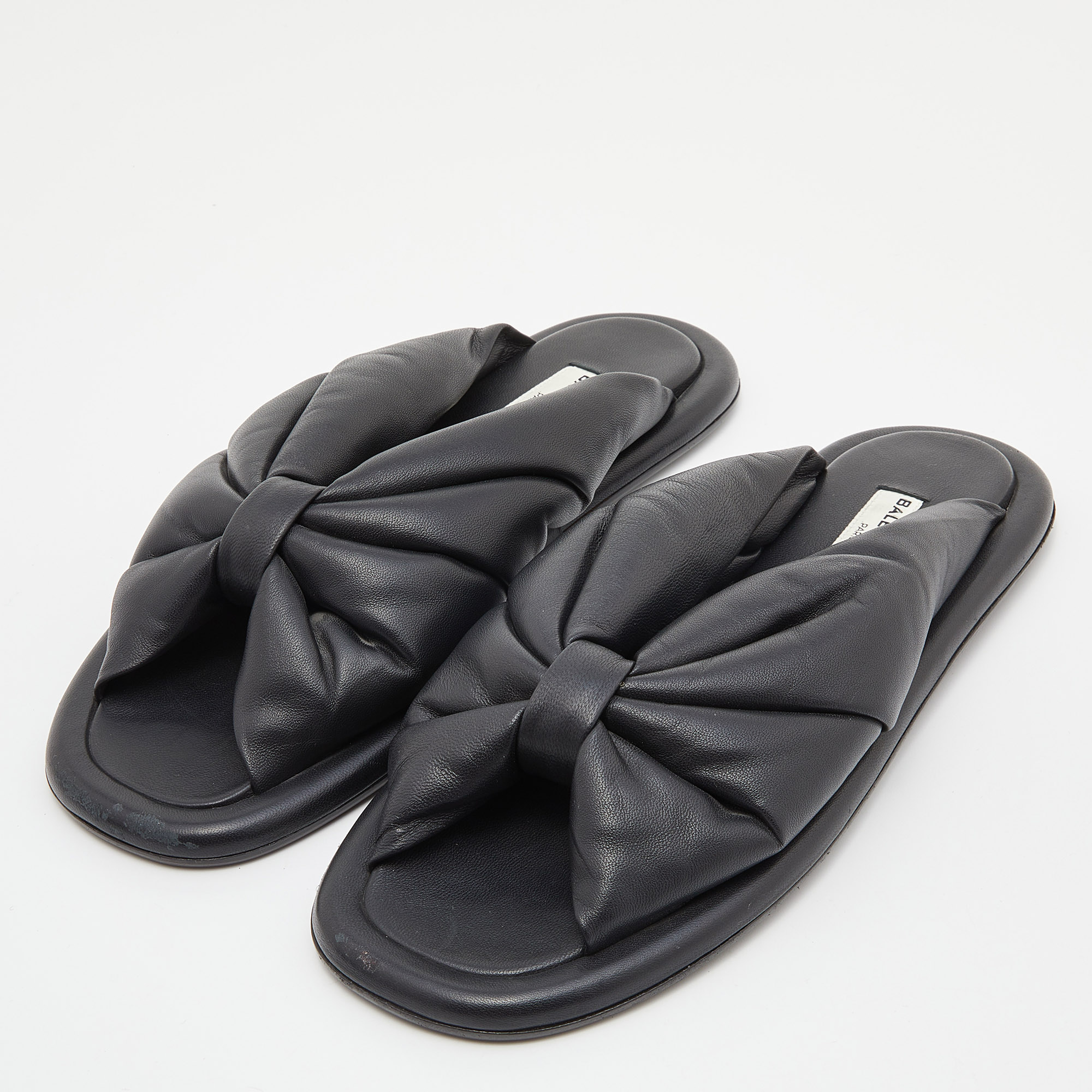 

Balenciaga Black Leather Drapy Flats Slides Size