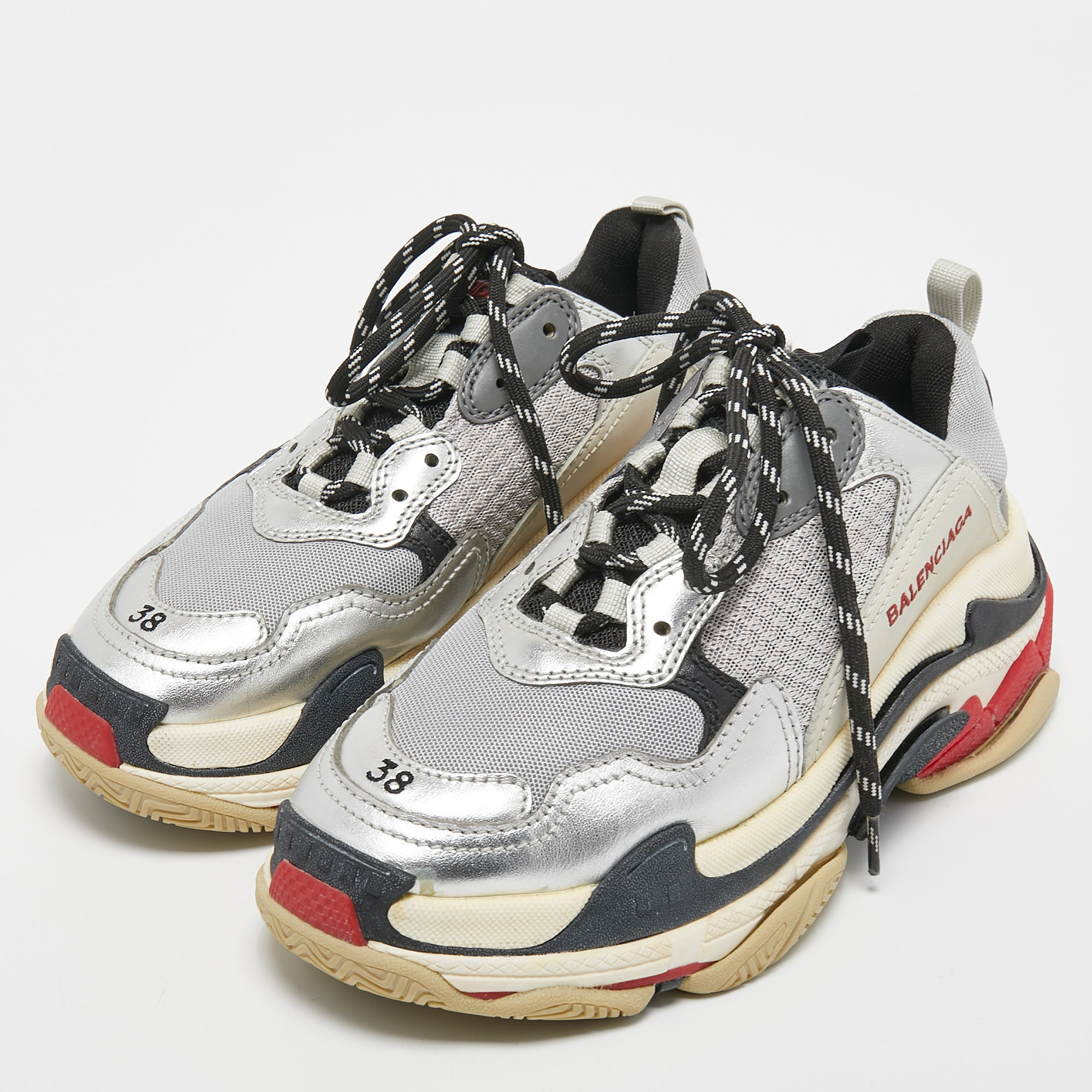 

Balenciaga Silver Leather and Mesh Triple S Clear Sneakers Size, Black