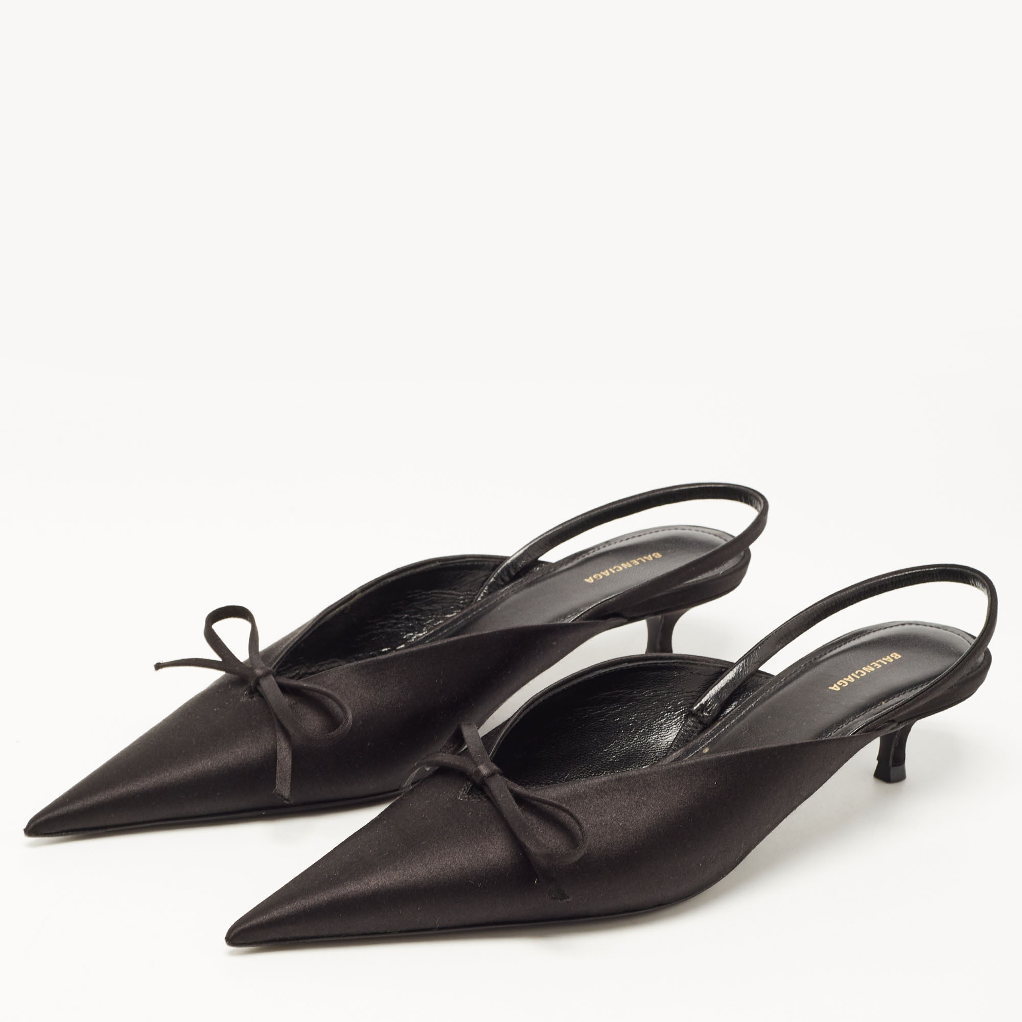 

Balenciaga Black Satin Bow Slingback Pumps Size