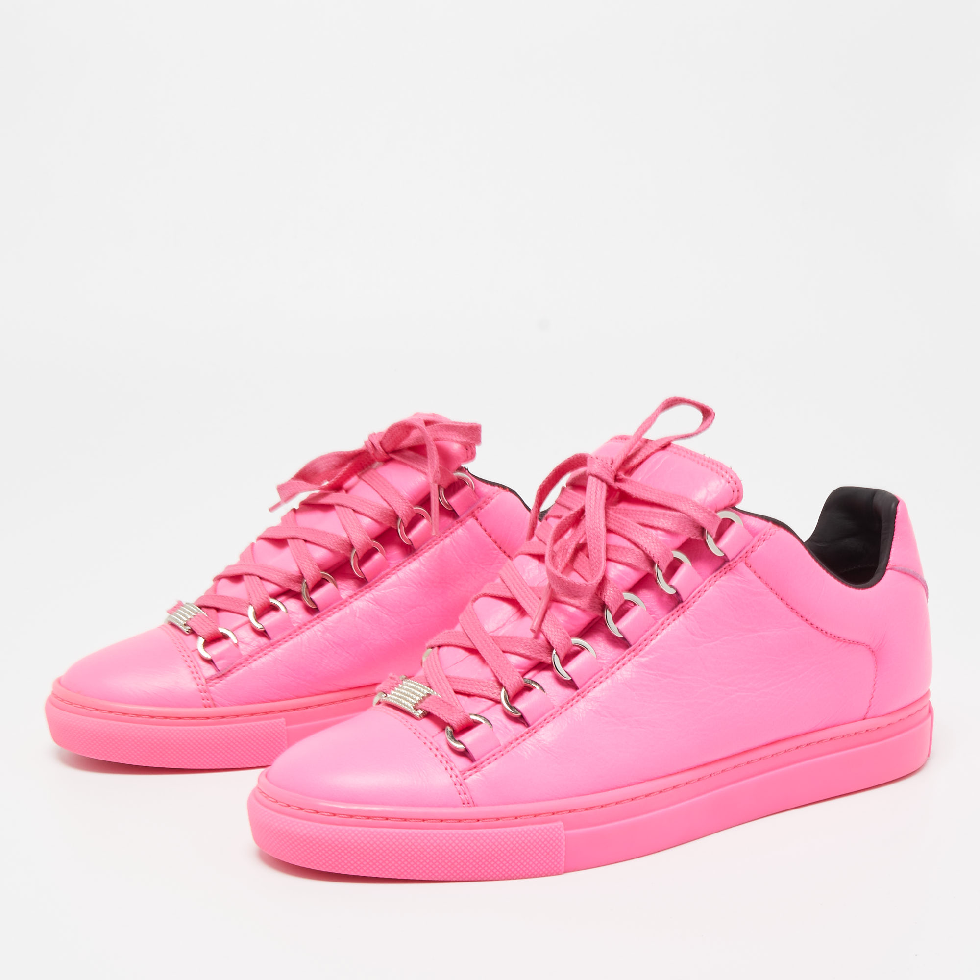 

Balenciaga Neon Pink Leather Arena High Top Sneakers Size