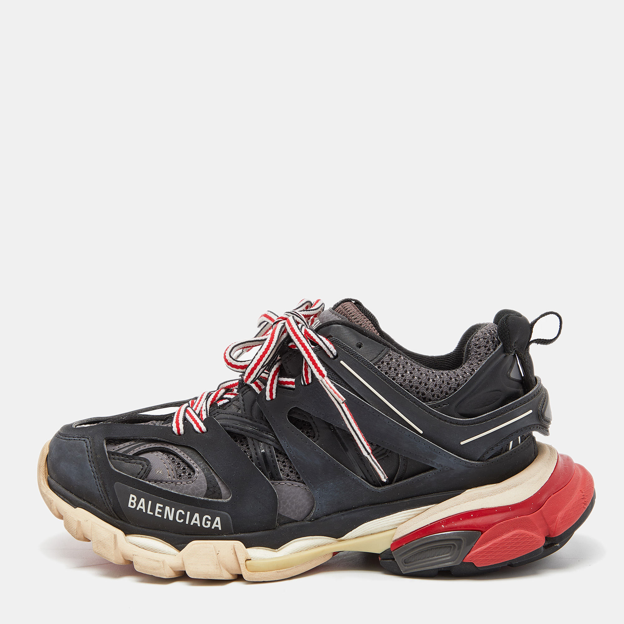 

Balenciaga Black Faux Leather and Mesh Track Sneakers Size