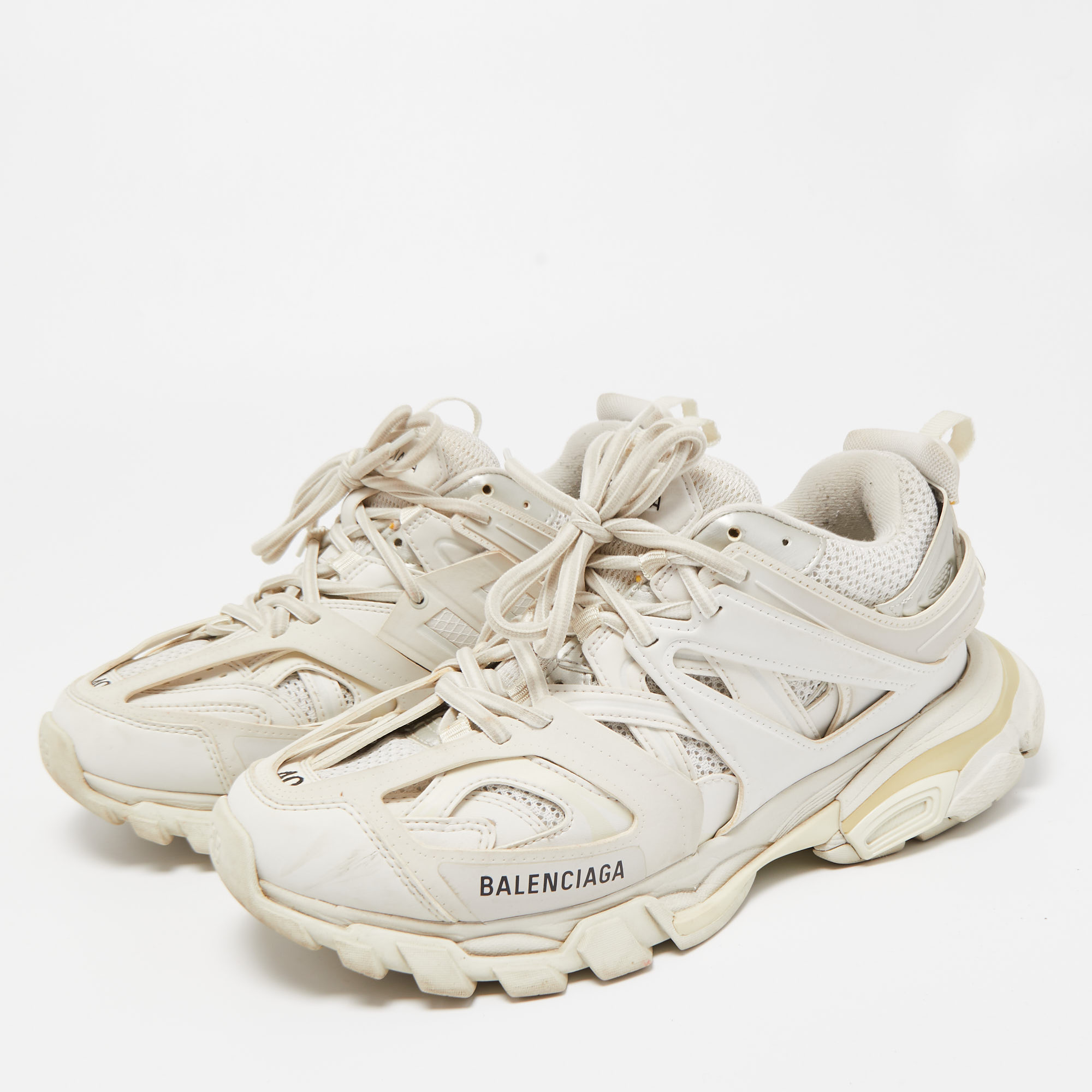 

Balenciaga White Leather and Mesh Track Sneakers Size
