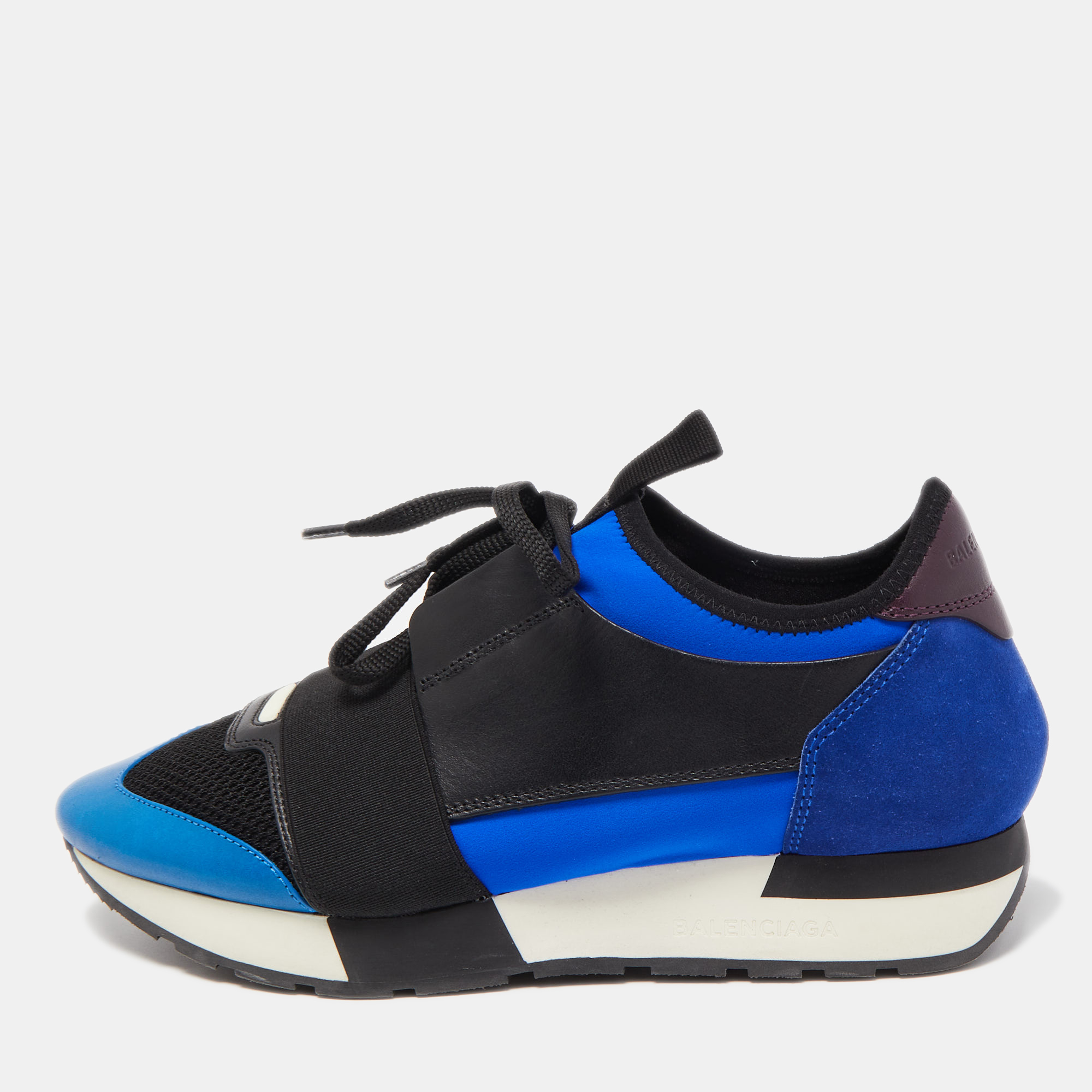 

Balenciaga Black/Blue Leathe and Mesh Race Runner Low Sneakers Size