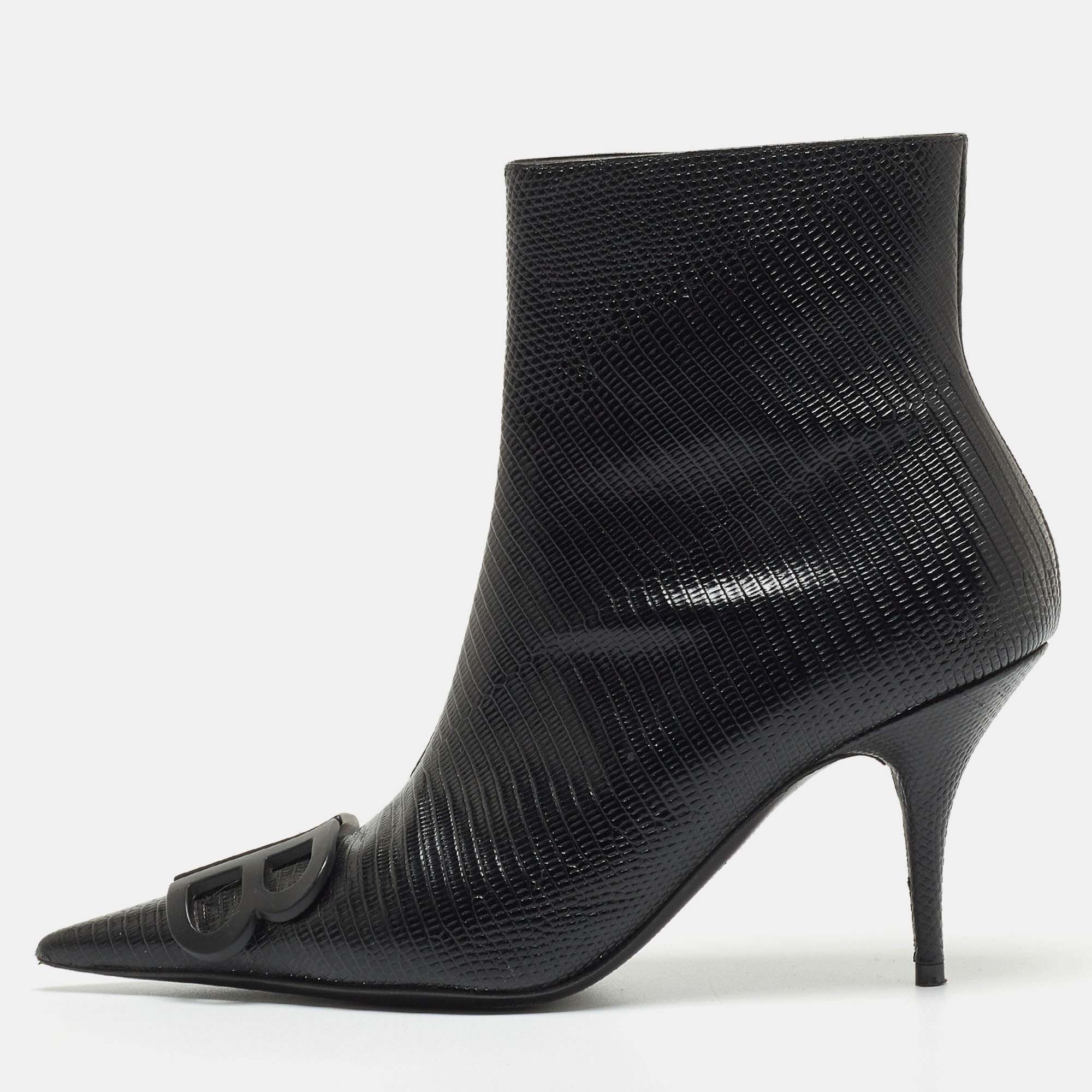 

Balenciaga Black Lizard Embossed Leather Ankle Boots Size
