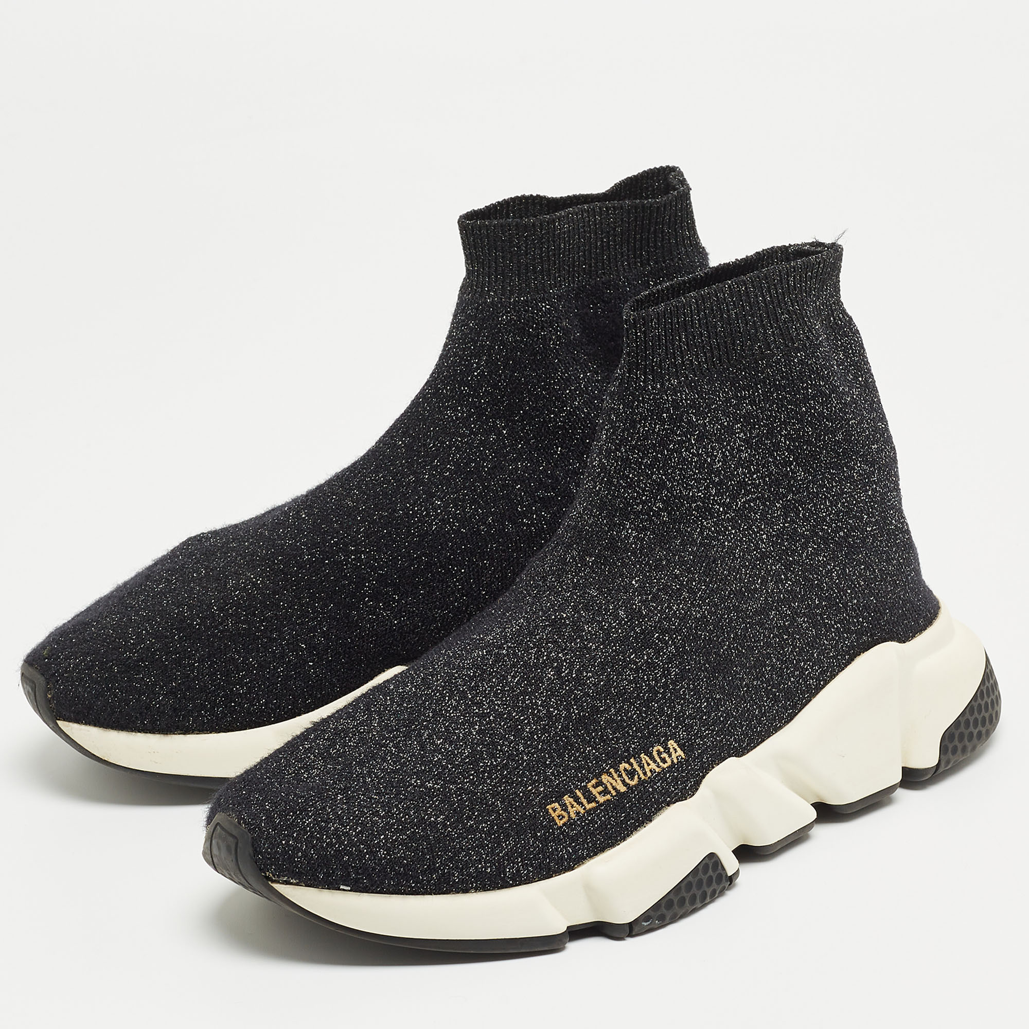 

Balenciaga Black Glitter Knit Fabric Speed Trainer Sneakers Size