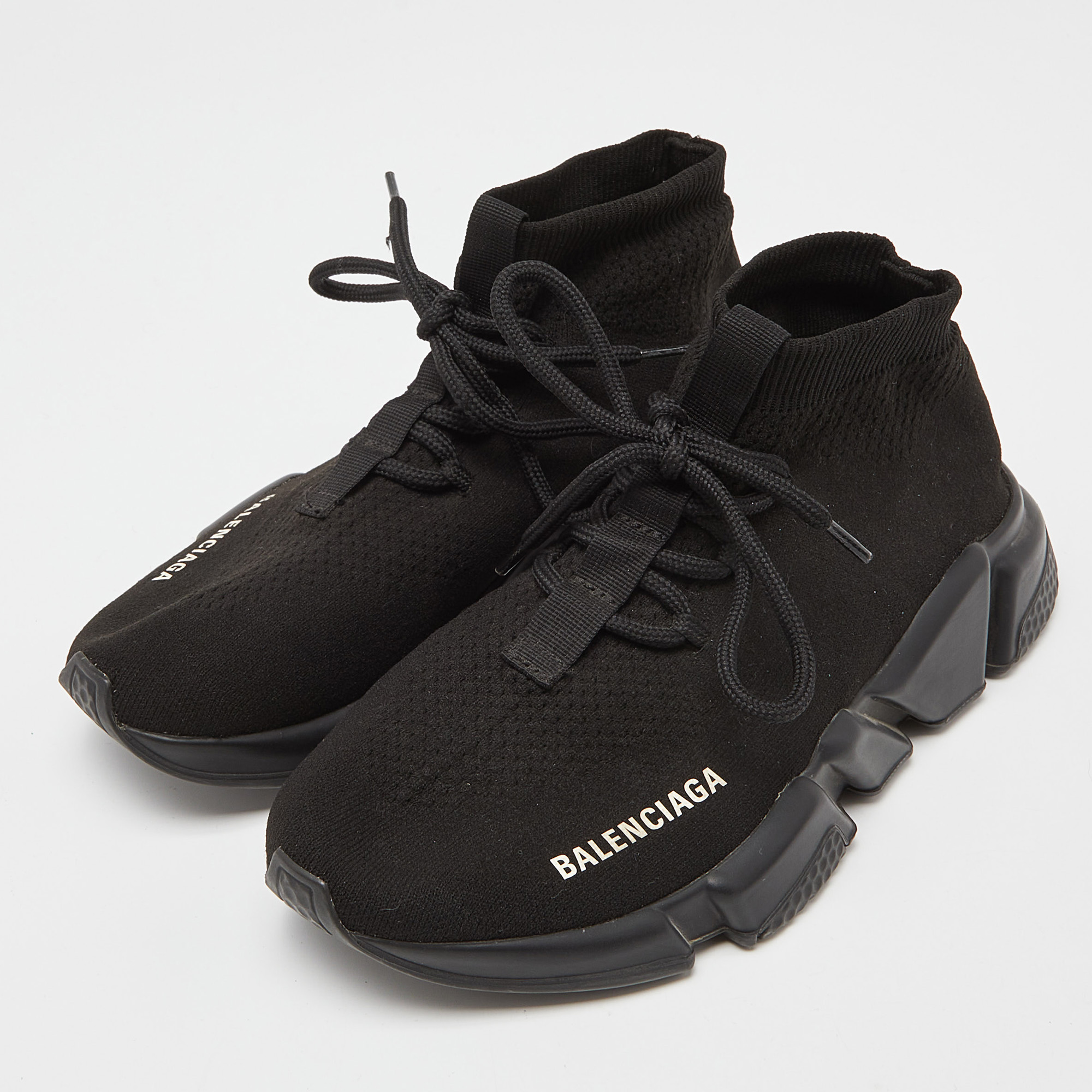 

Balenciaga Black Knit Fabric Speed Trainer Lace Up Sneakers Size