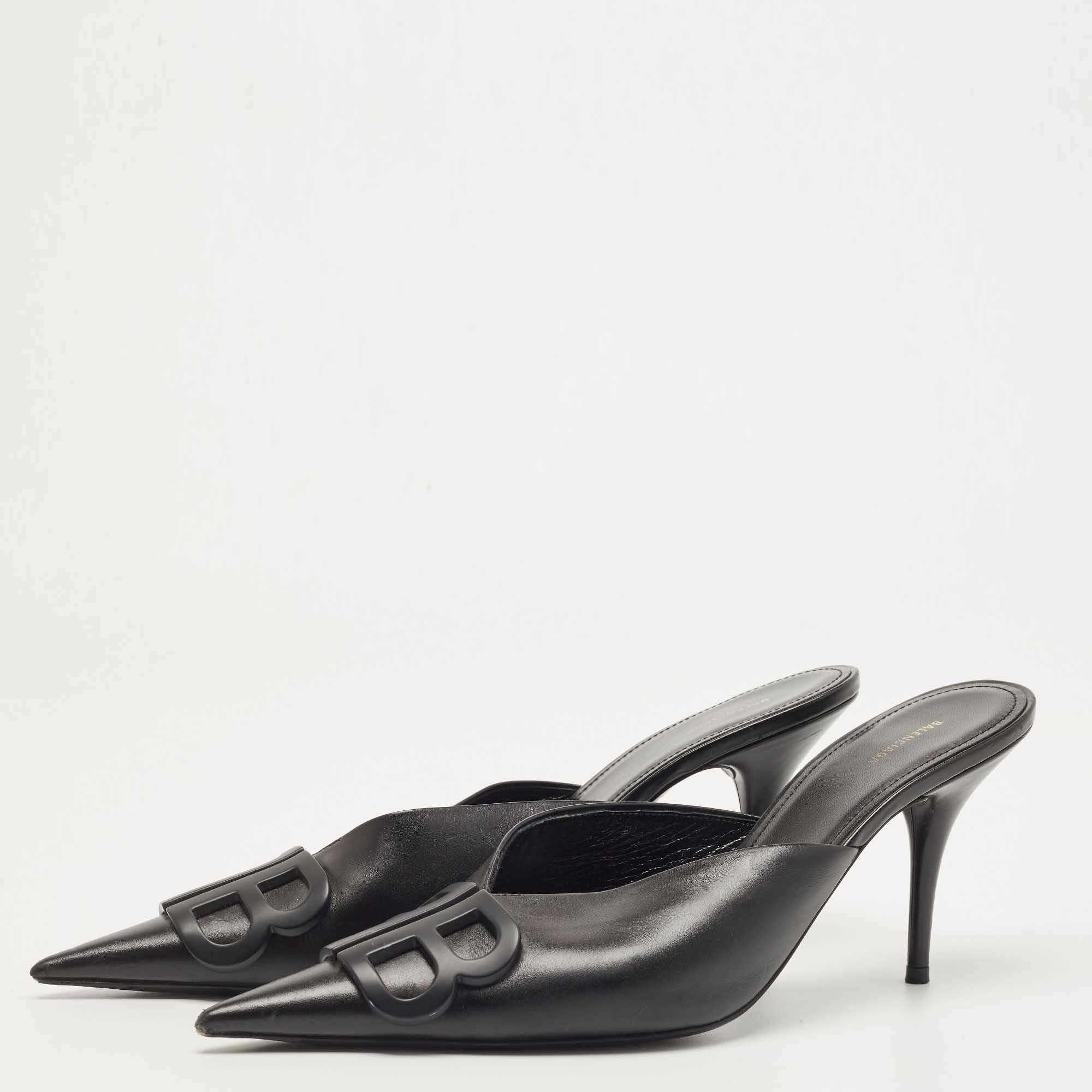 

Balenciaga Black Leather Knife Pointed Toe Mules Size