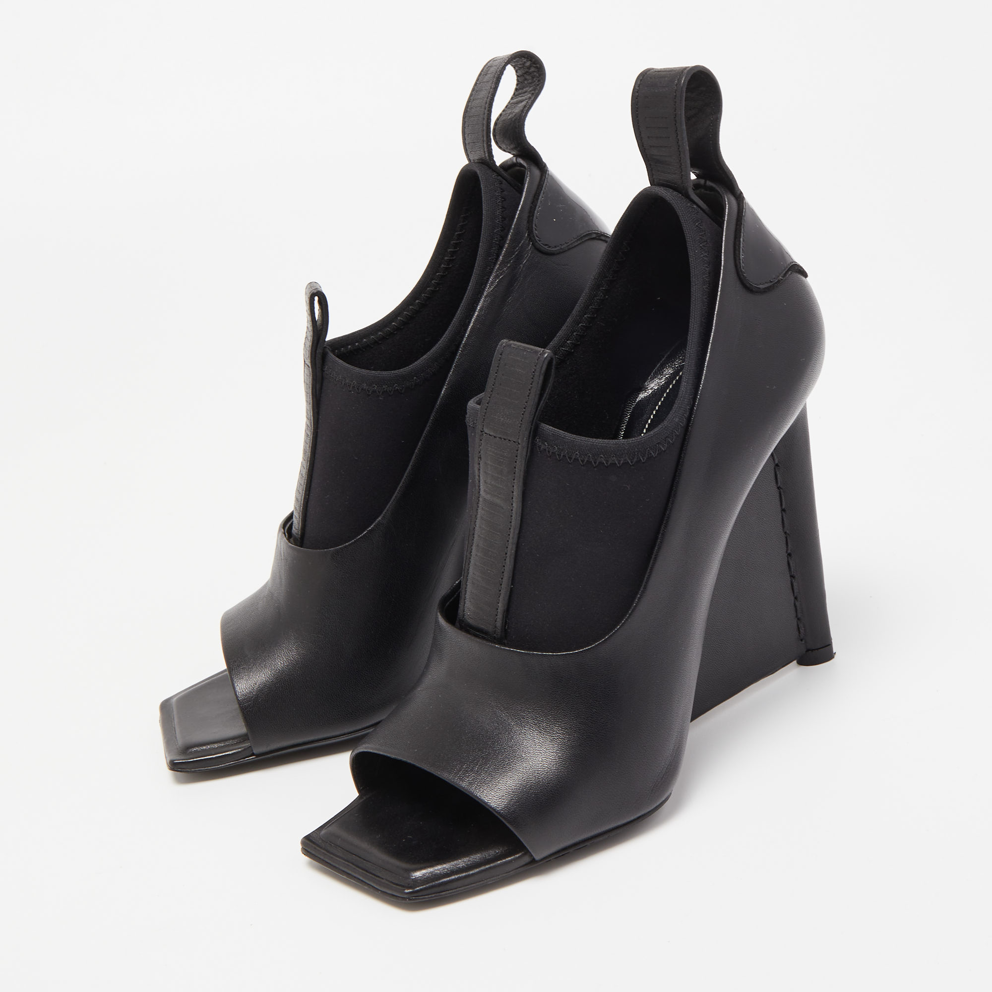 

Balenciaga Black Leather Wedge Open Toe Pumps Size