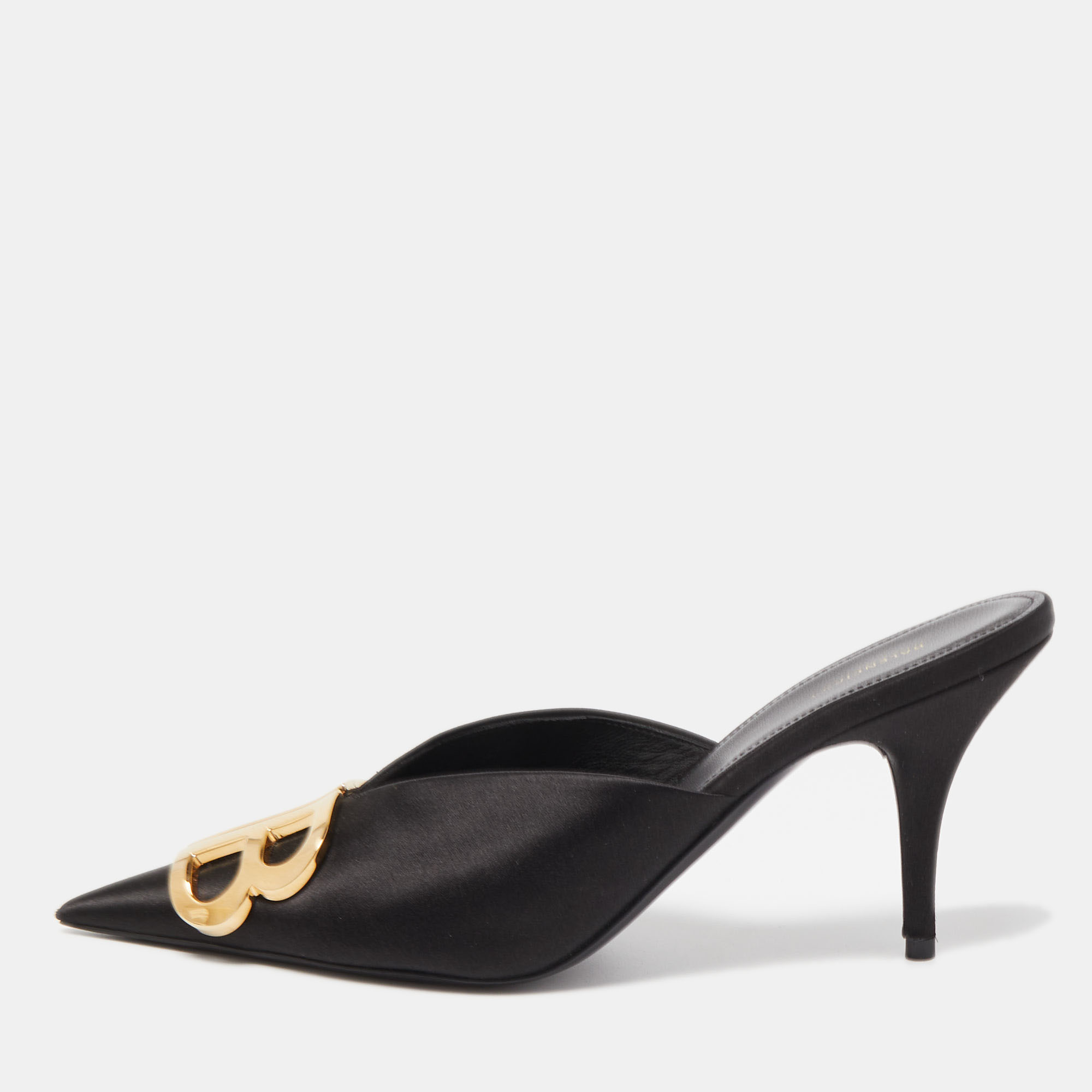 Pre-owned Balenciaga Black Satin Knife Mules Size 37