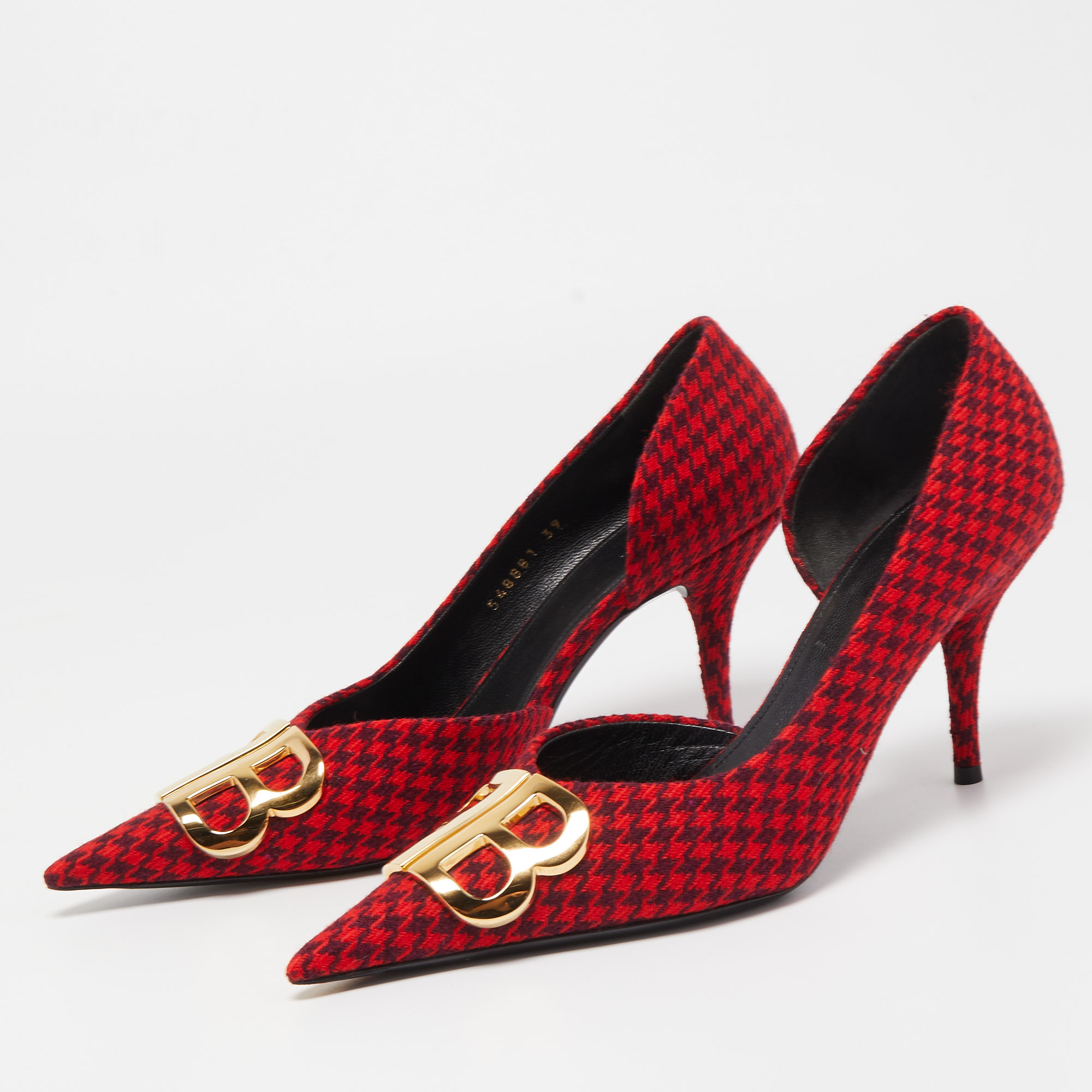

Balenciaga Red/Black Houndstooth Tweed BB Pointy Pumps Size