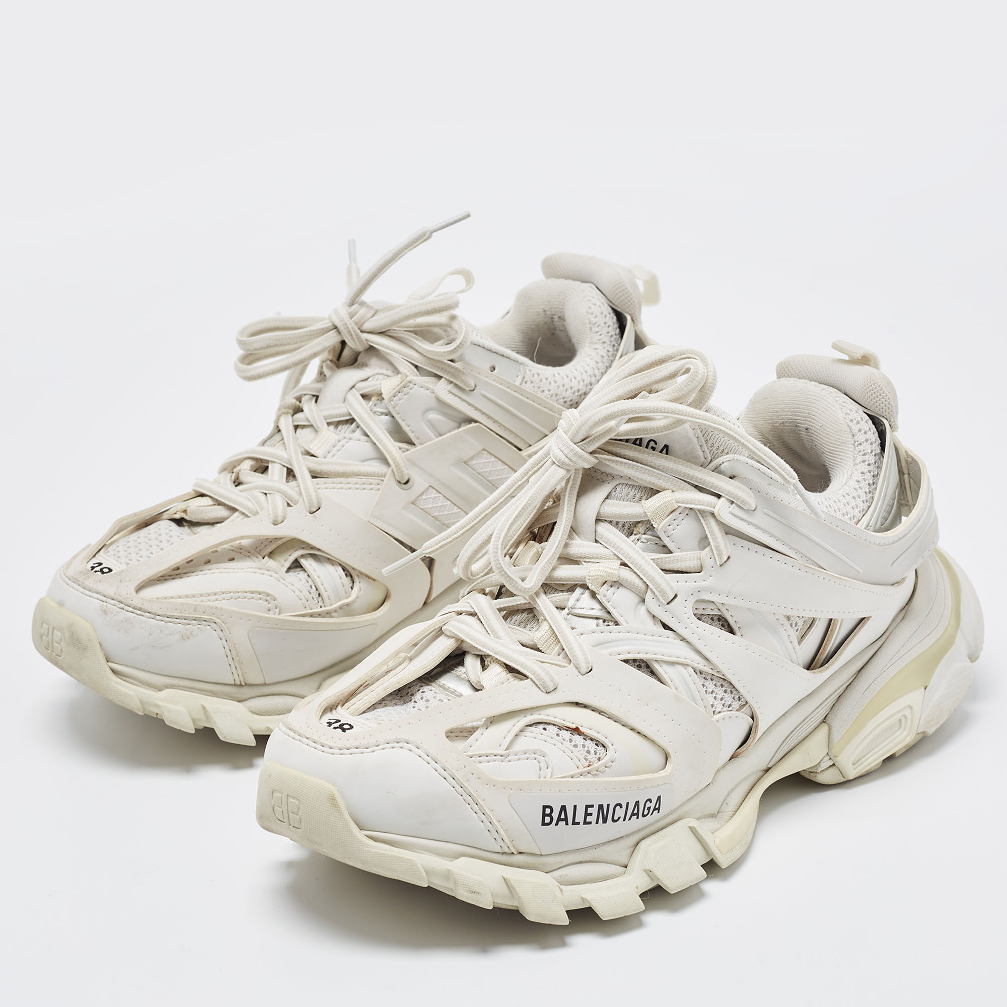 

Balenciaga White Mesh and Leather Track Sneakers Size