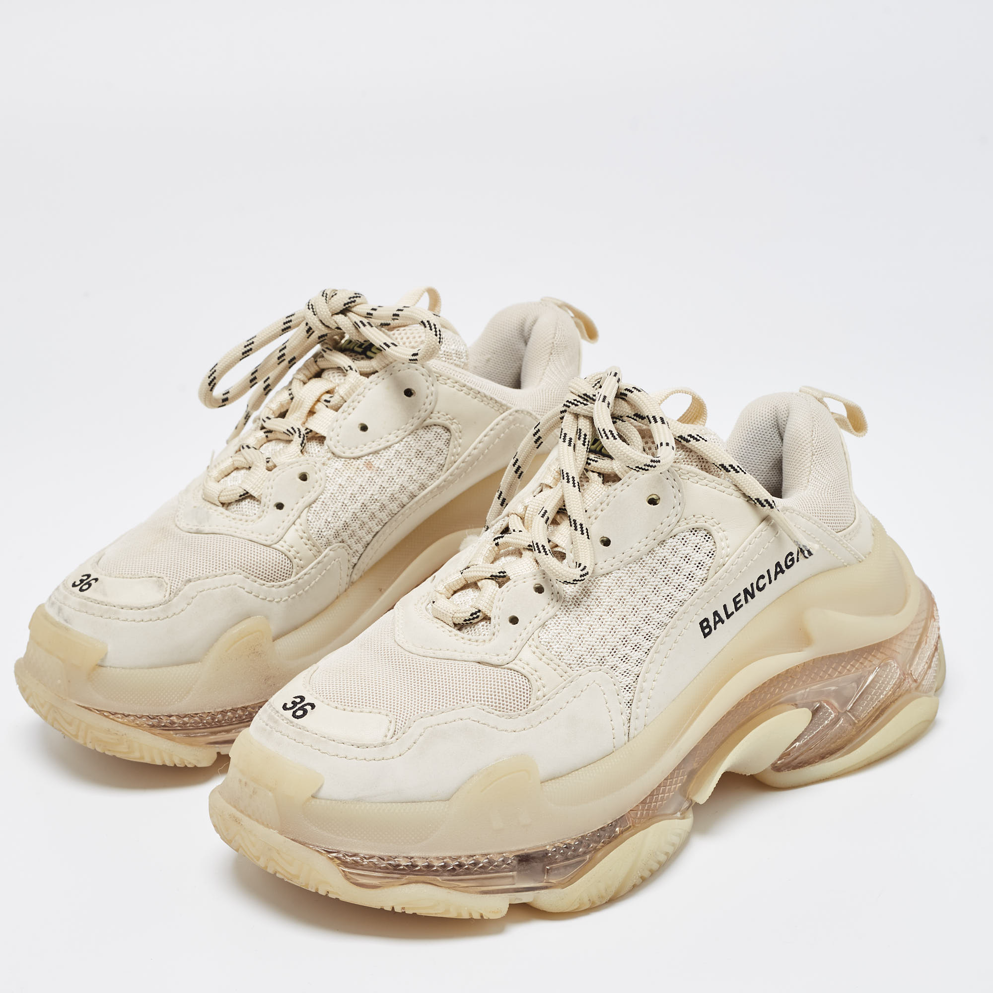 

Balenciaga Cream Leather and Mesh Triple S Clear Sneakers Size