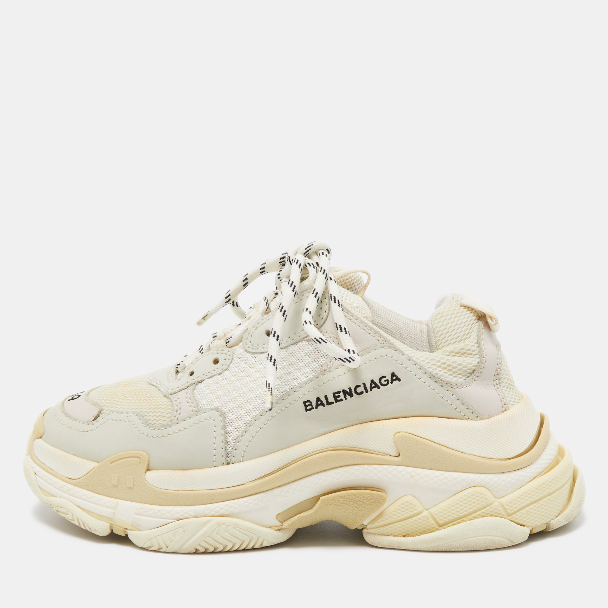 Pre-owned Balenciaga White/grey Mesh And Nubuck Leather Triple S Sneakers Size 39