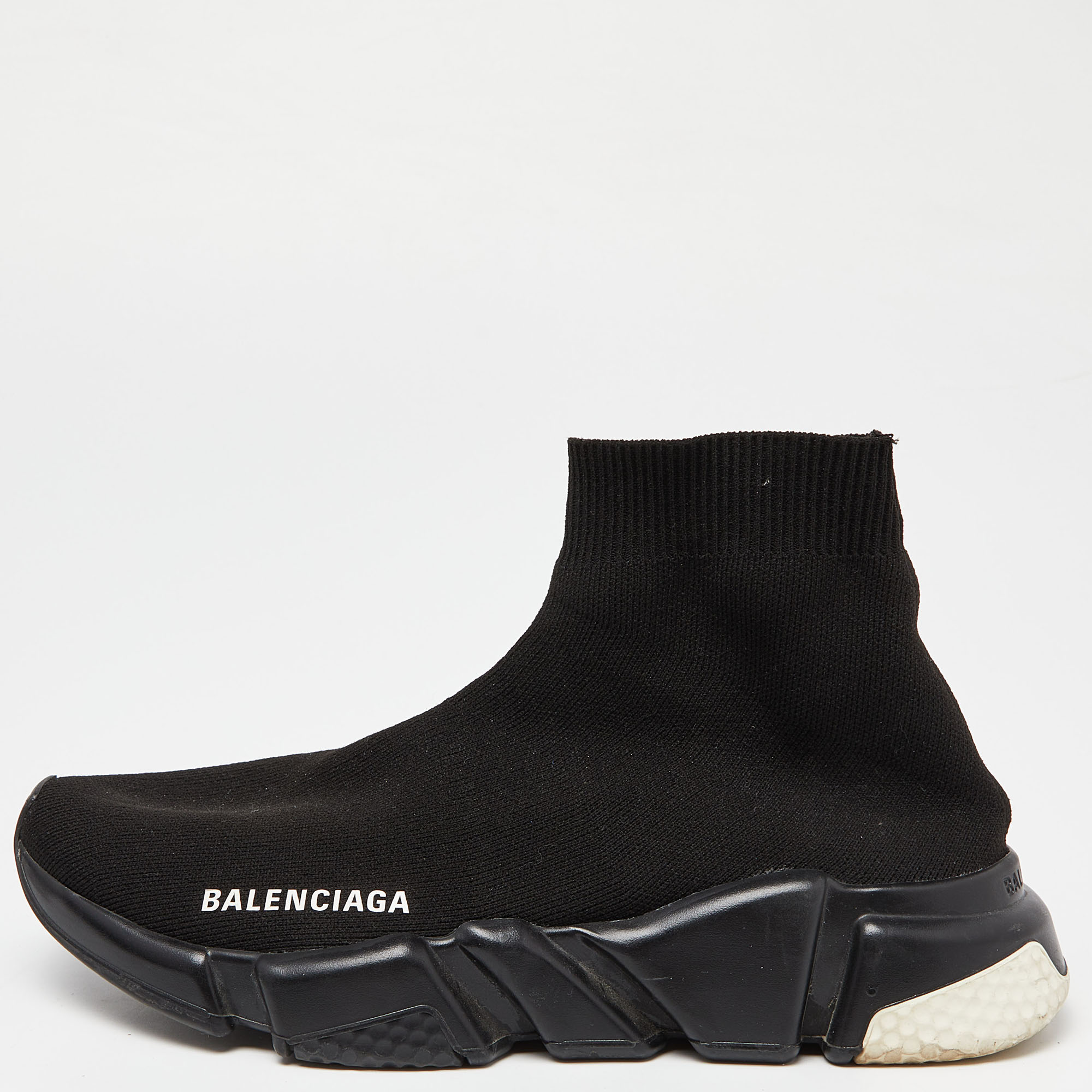 Pre-owned Balenciaga Black Knit Fabric Speed Trainer High-top Sneakers Size 37