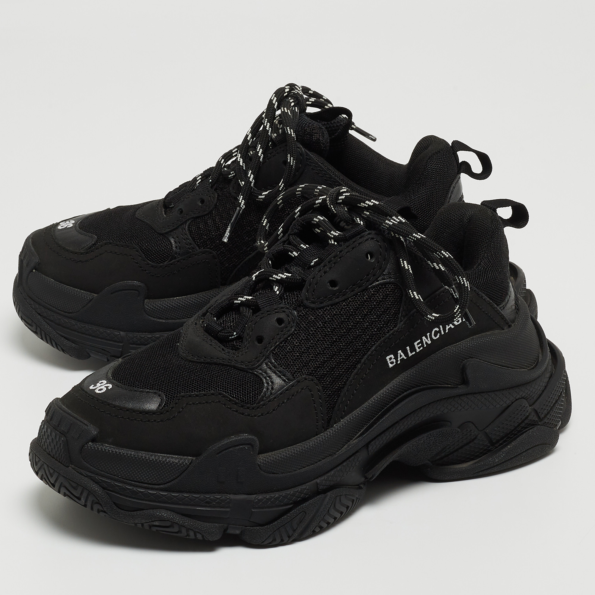

Balenciaga Black Leather and Mesh Triple S Sneakers Size
