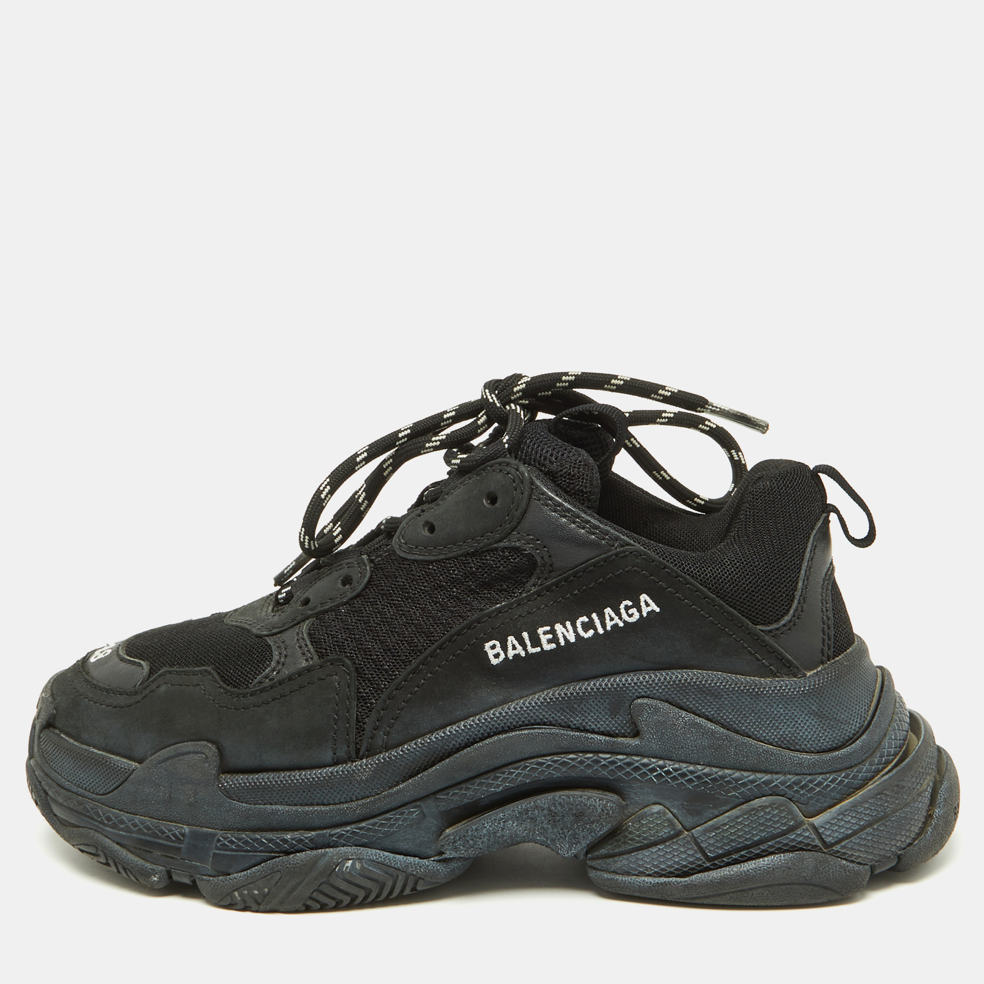 Pre-owned Balenciaga Black Mesh Nubuck And Nubuck Triple S Sneakers Size 38
