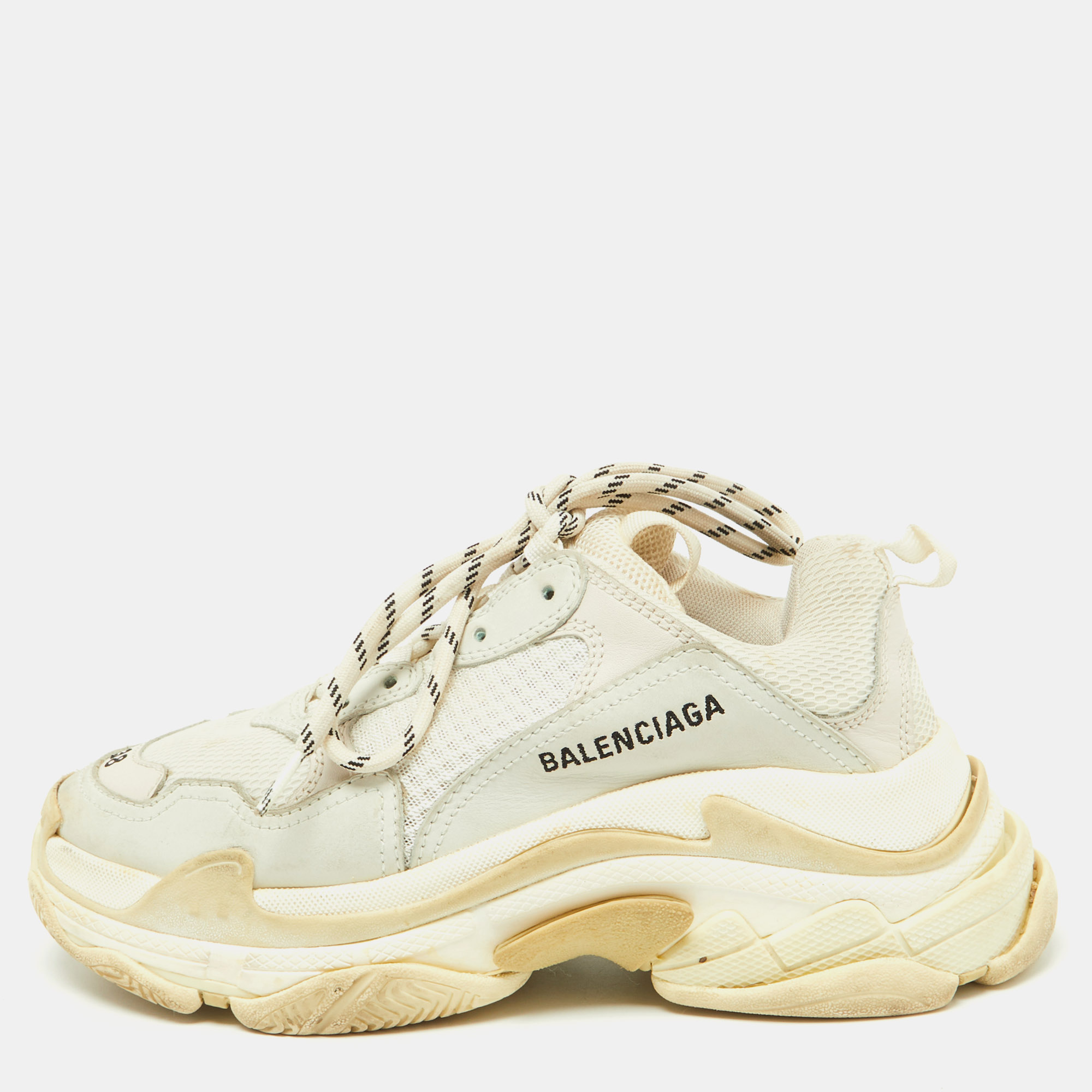 Pre-owned Balenciaga Off White Leather And Mesh Triple S Clear Sneakers Size 38