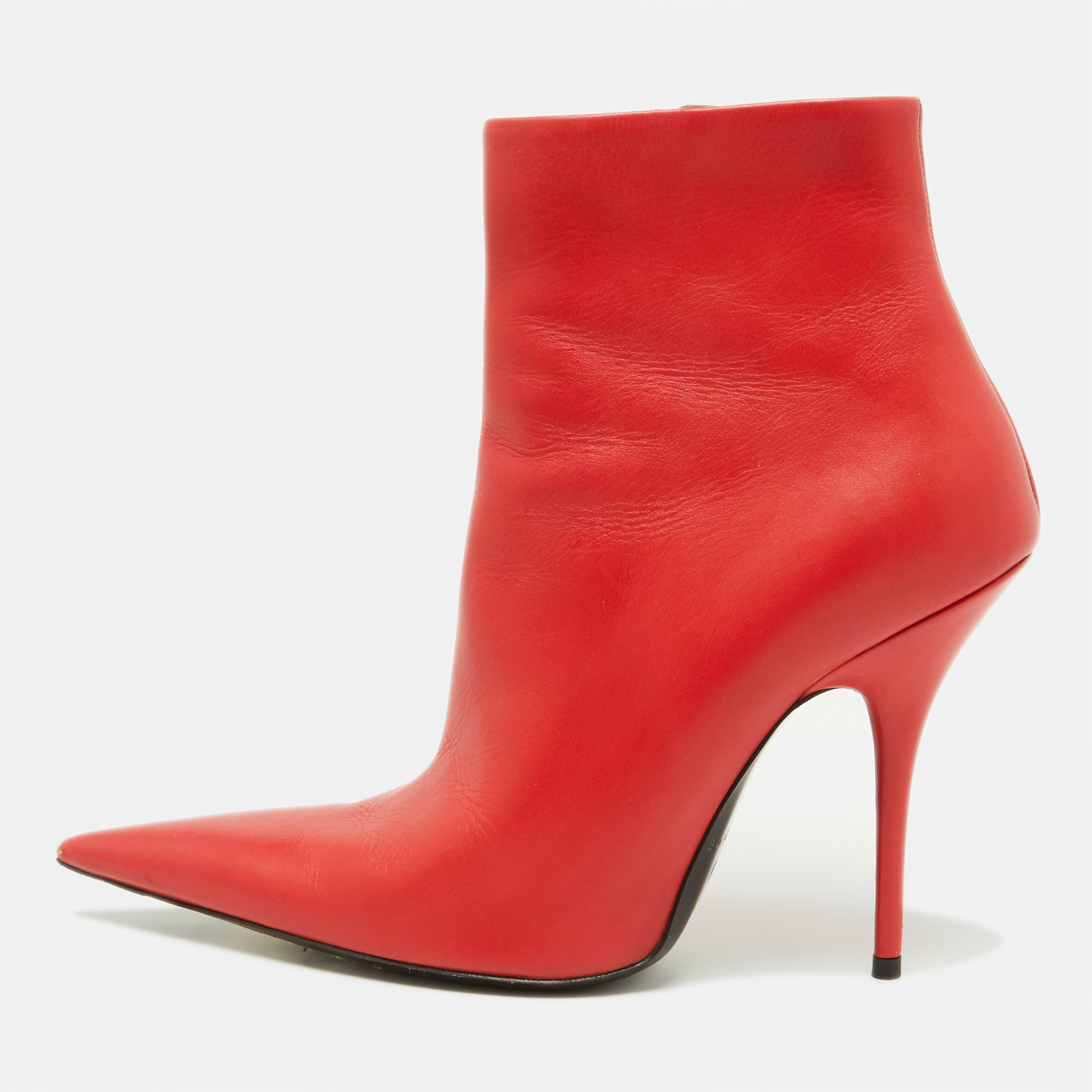 Pre-owned Balenciaga Red Leather Knife Ankle Booties Size 38.5