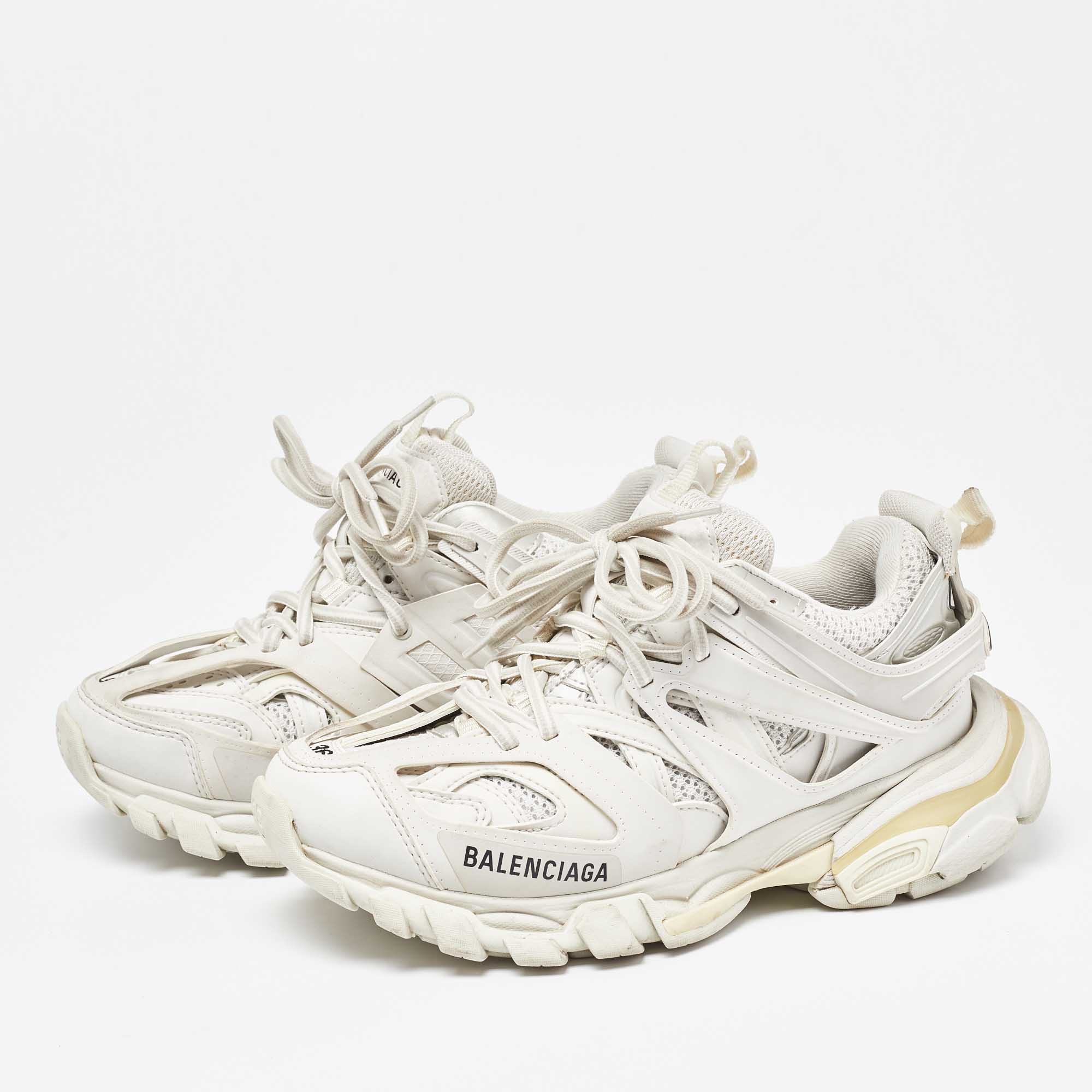 

Balenciaga White Faux Leather and Mesh Track Sneakers Size