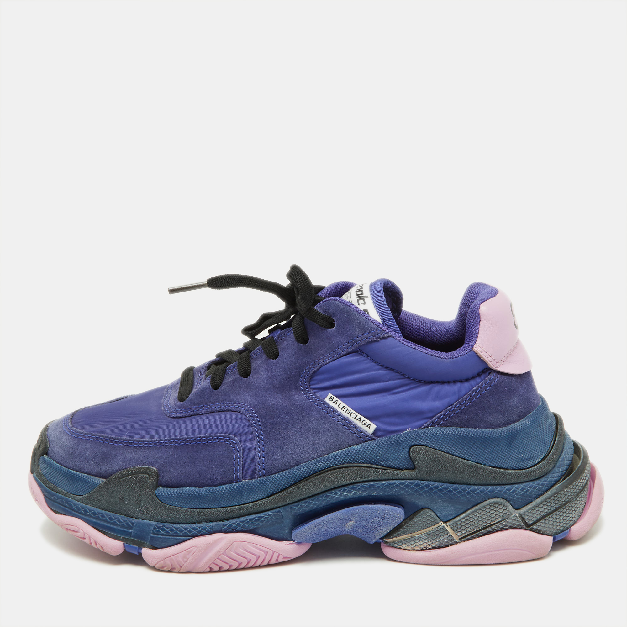 Pre-owned Balenciaga Purple/pink Nylon And Leather Triple S Sneakers Size 39