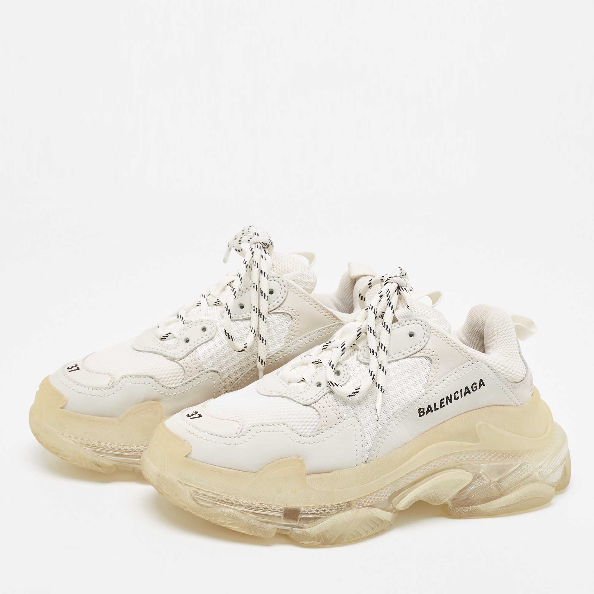 

Balenciaga White/Grey Leather and Mesh Triple S Clear Sneakers Size