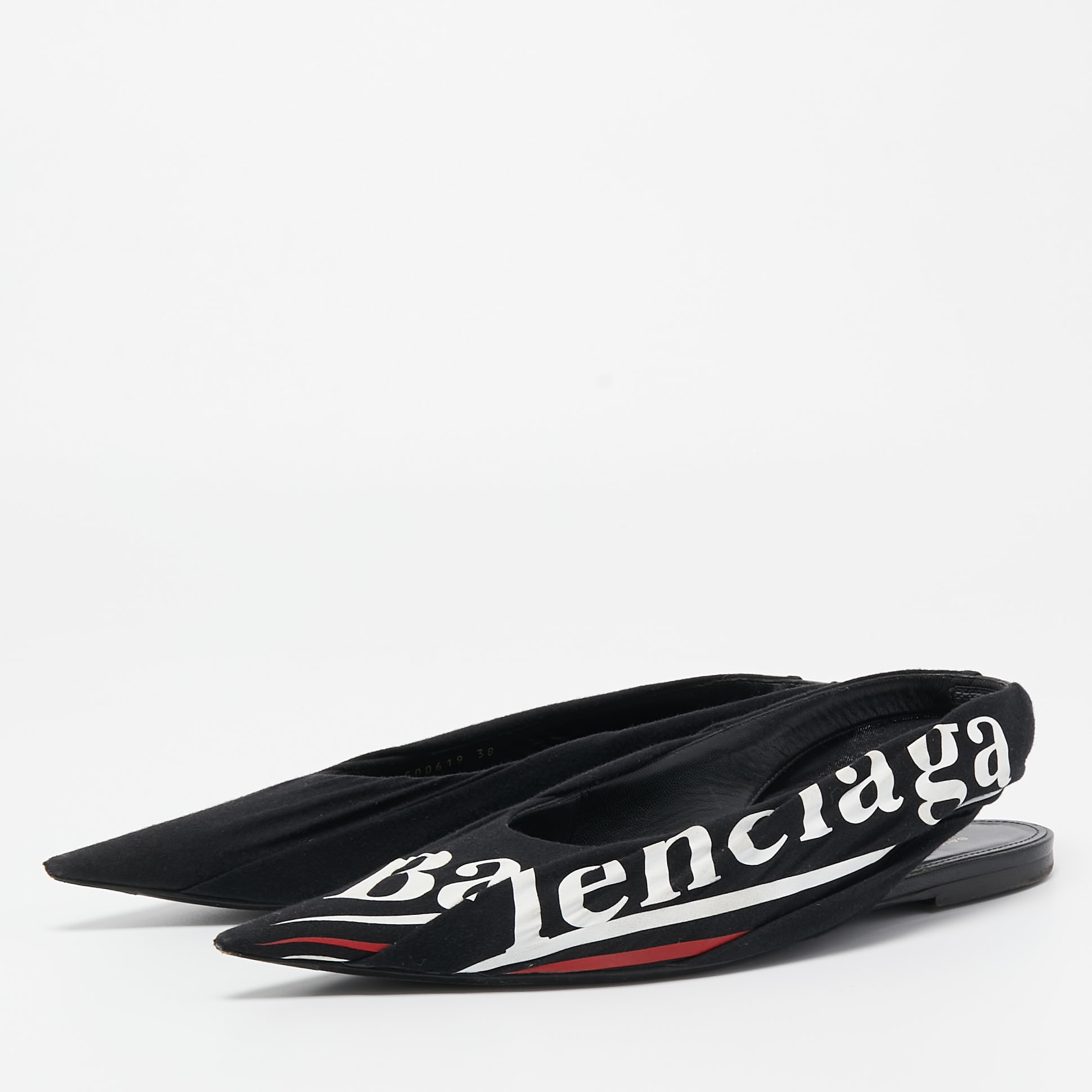 

Balenciaga Black Fabric Knife Slingback Flats Size