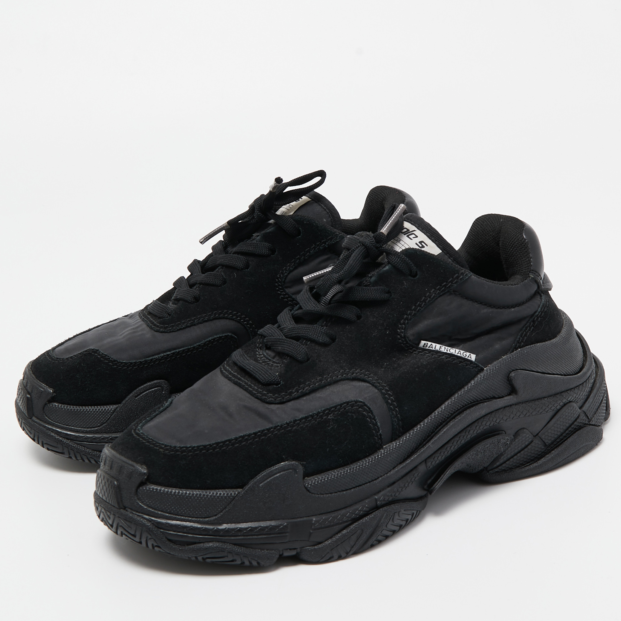 

Balenciaga Black Nylon and Suede Triple S Sneakers Size