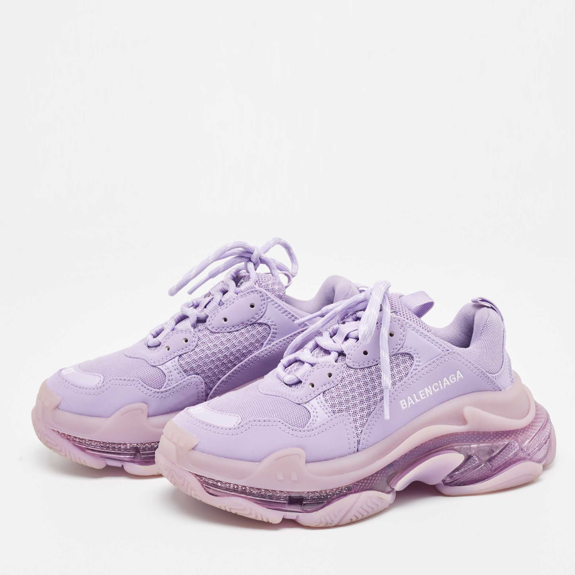 

Balenciaga Purple Mesh and Leather Triple S Clear Sole Sneakers Size