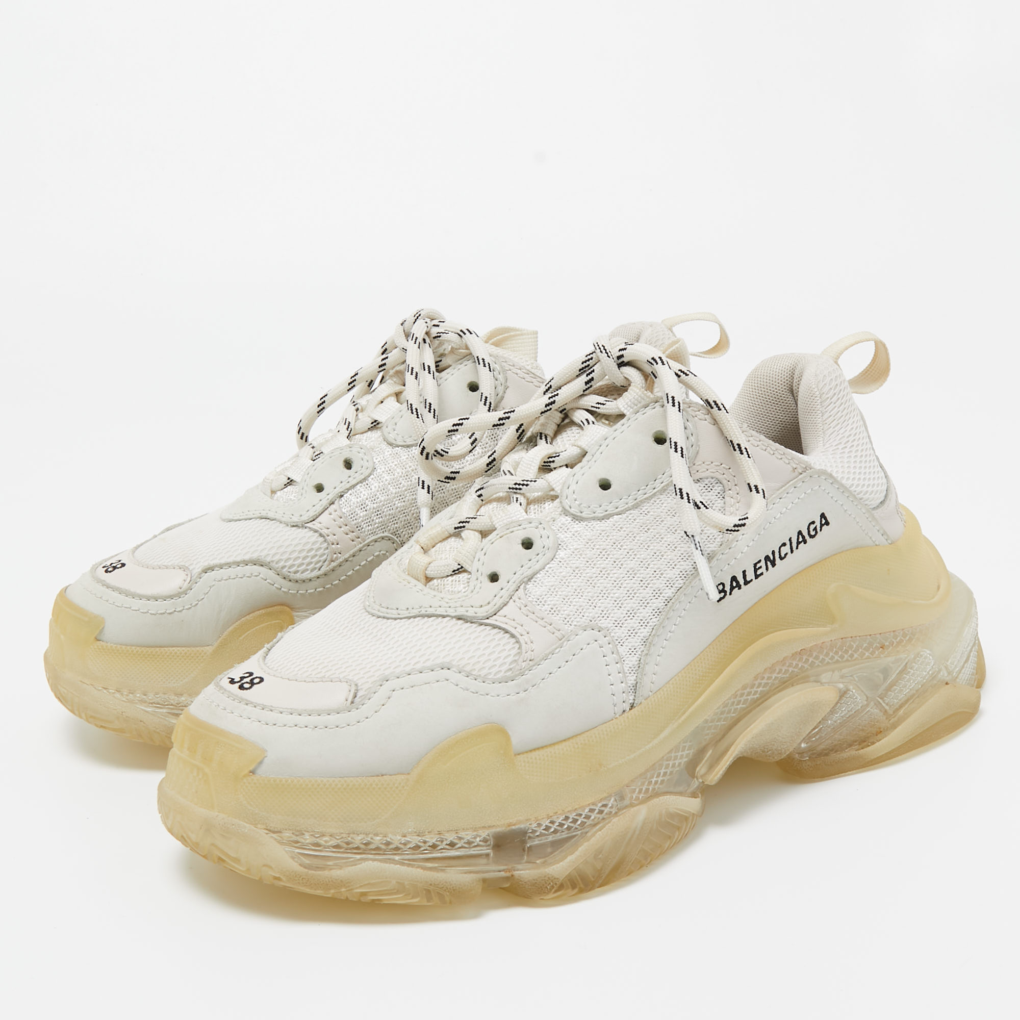 

Balenciaga White Leather and Mesh Triple S Clear Sneakers Size