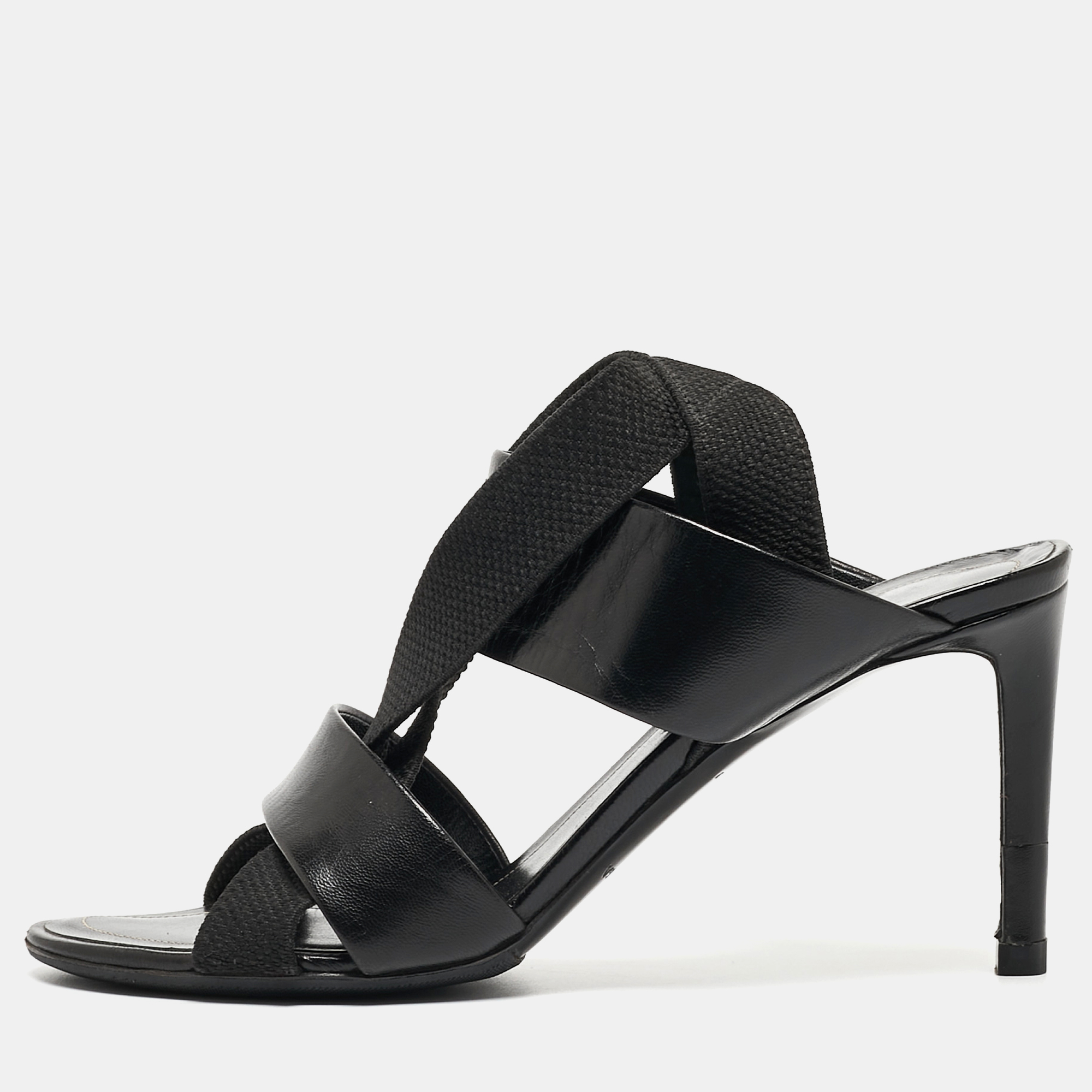

Balenciaga Black Leather and Elastic Strappy Slingback Sandals Size