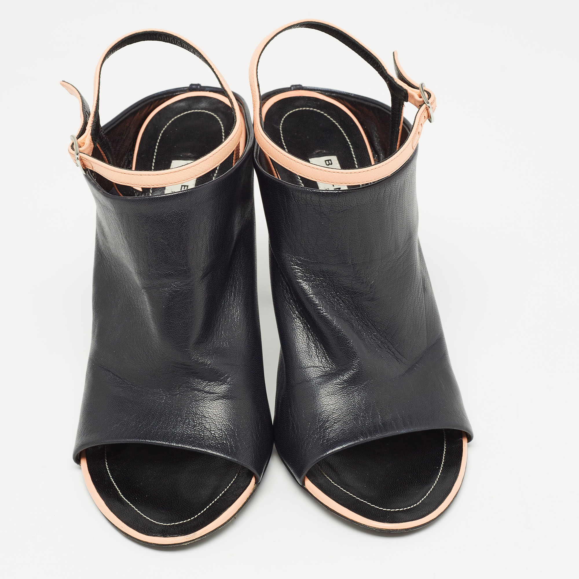 Balenciaga  Black Leather Ankle Strap Sandals Size 38 