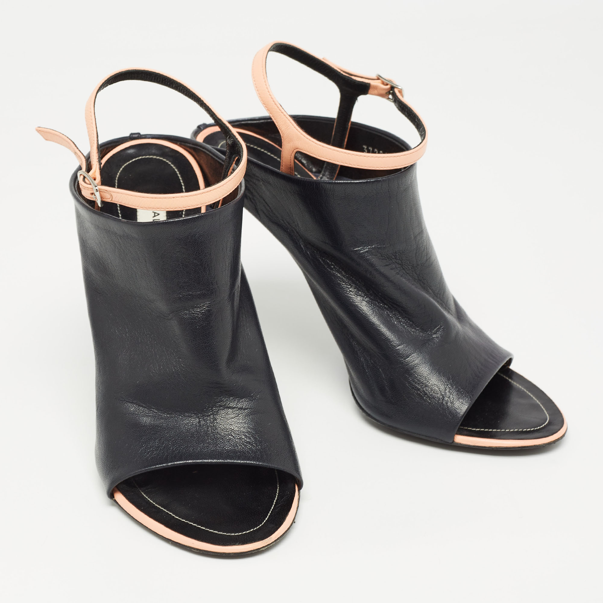 Balenciaga  Black Leather Ankle Strap Sandals Size 38 