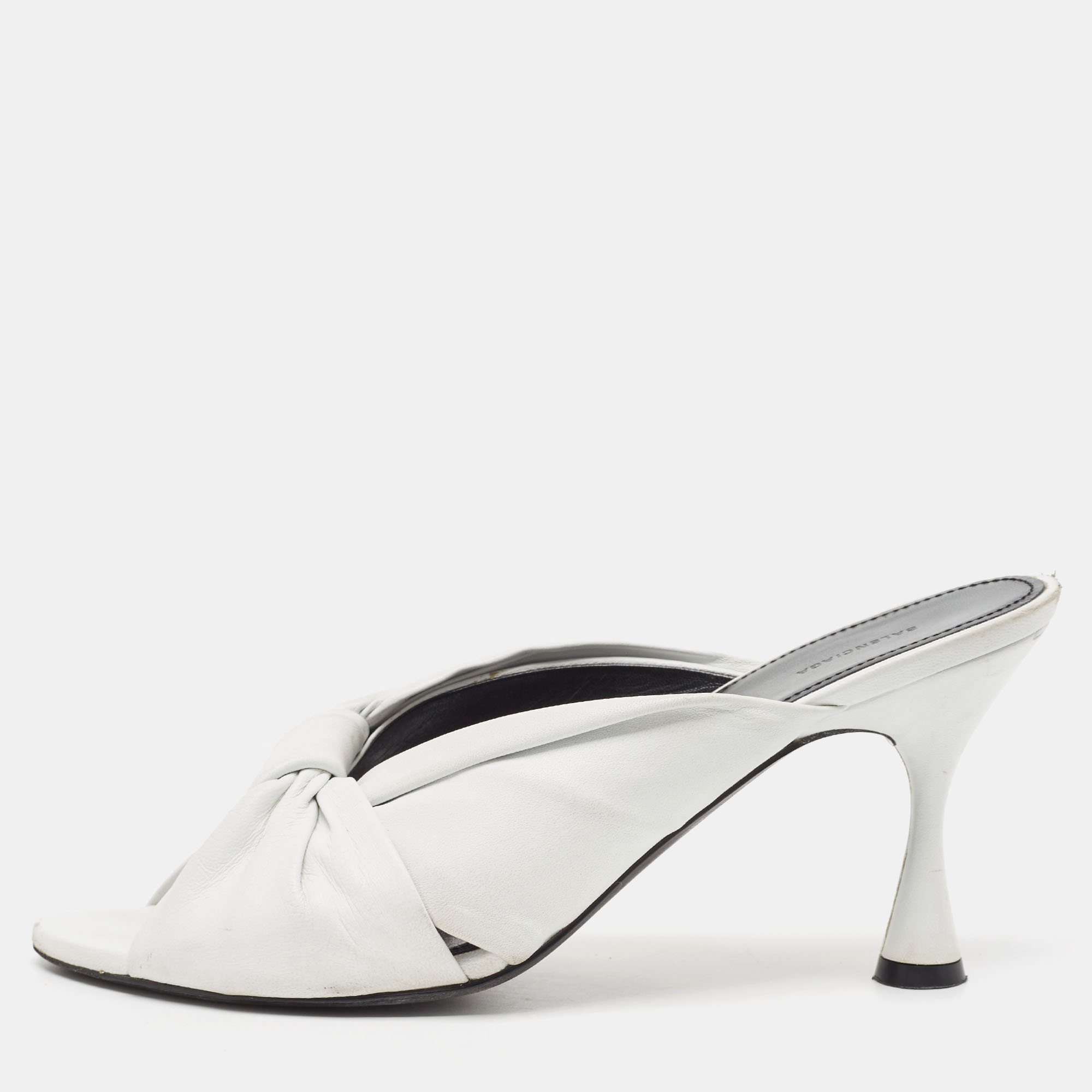 

Balenciaga White Leather Knot Open Toe Slide Sandals Size