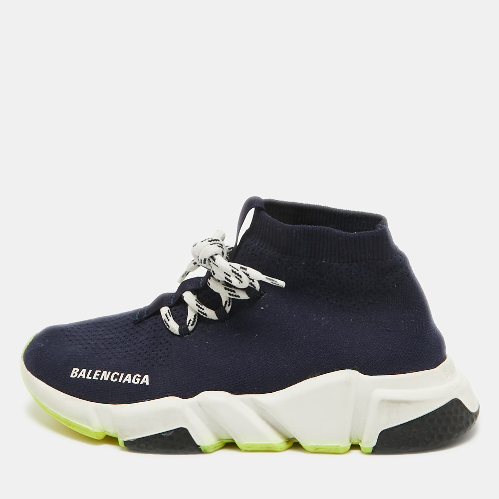 

Balenciaga Navy Blue Knit Speed Trainer High Top Sneakers Size