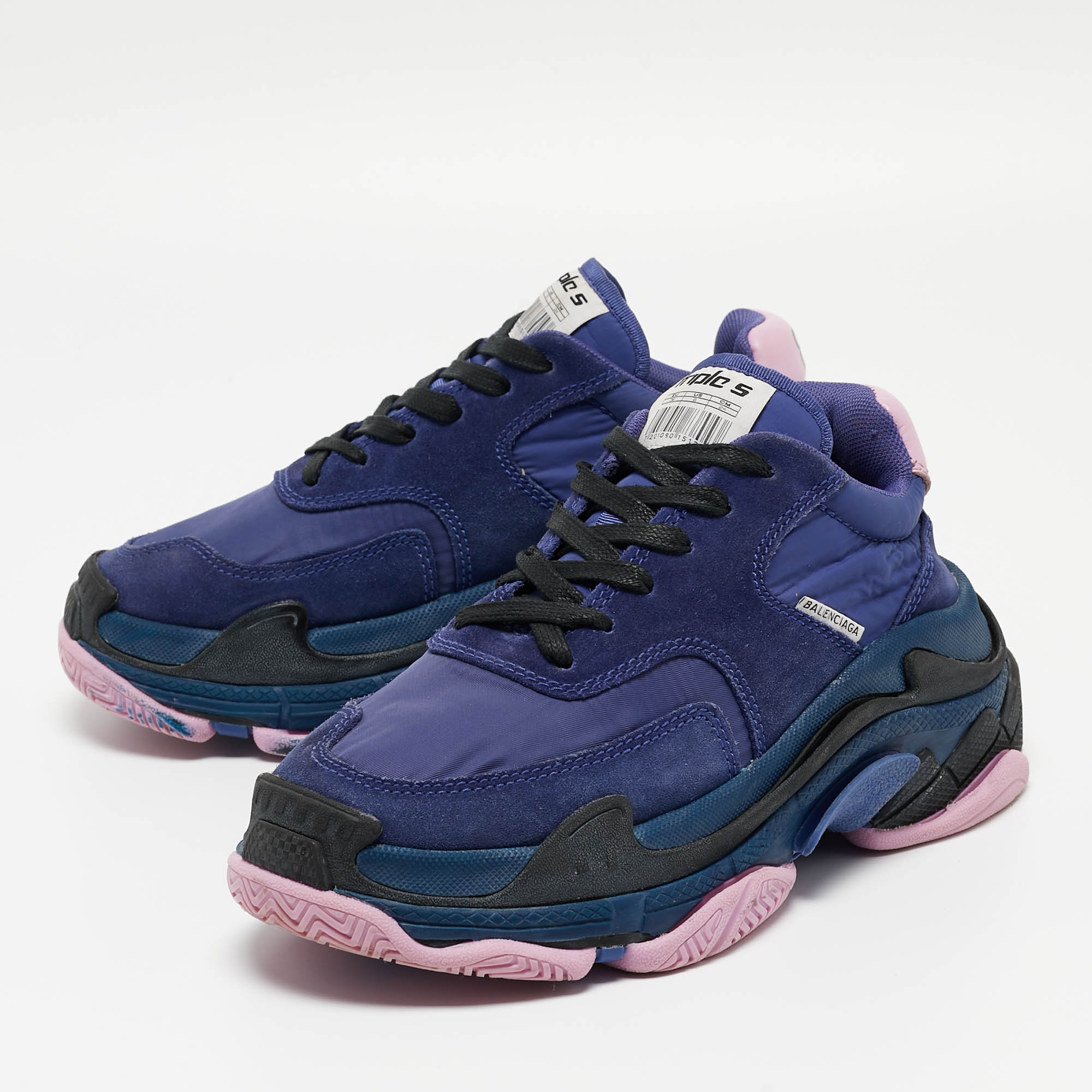 

Balenciaga Navy Blue/Pink Suede and Nylon Triple S Sneakers Size