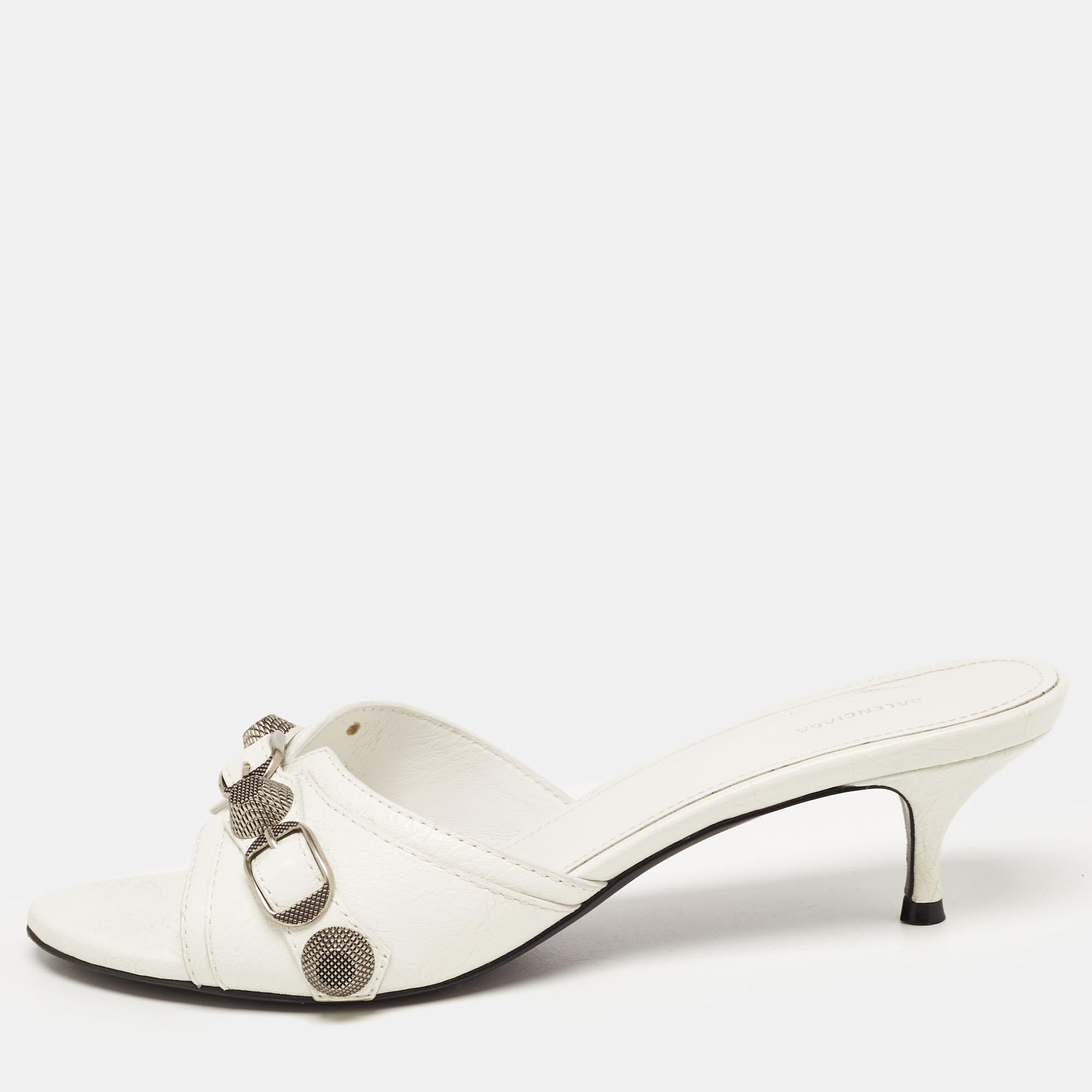 

Balenciaga White Leather Le Cagole Slide Sandals Size