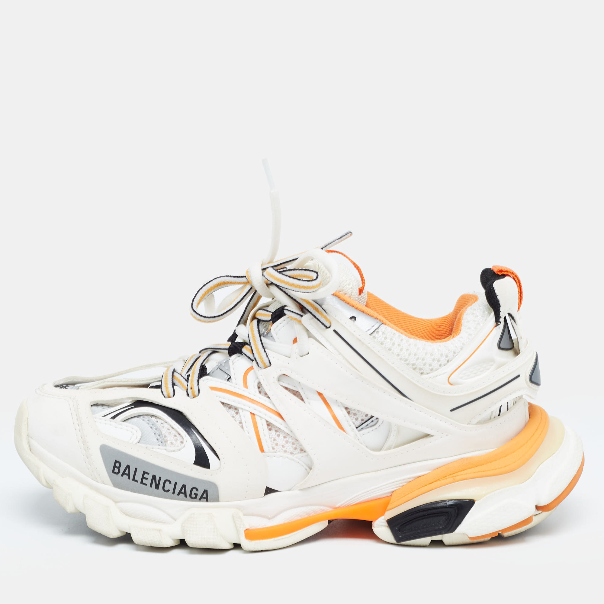 

Balenciaga White/Black Faux Leather and Mesh Track Sneakers Size, Multicolor