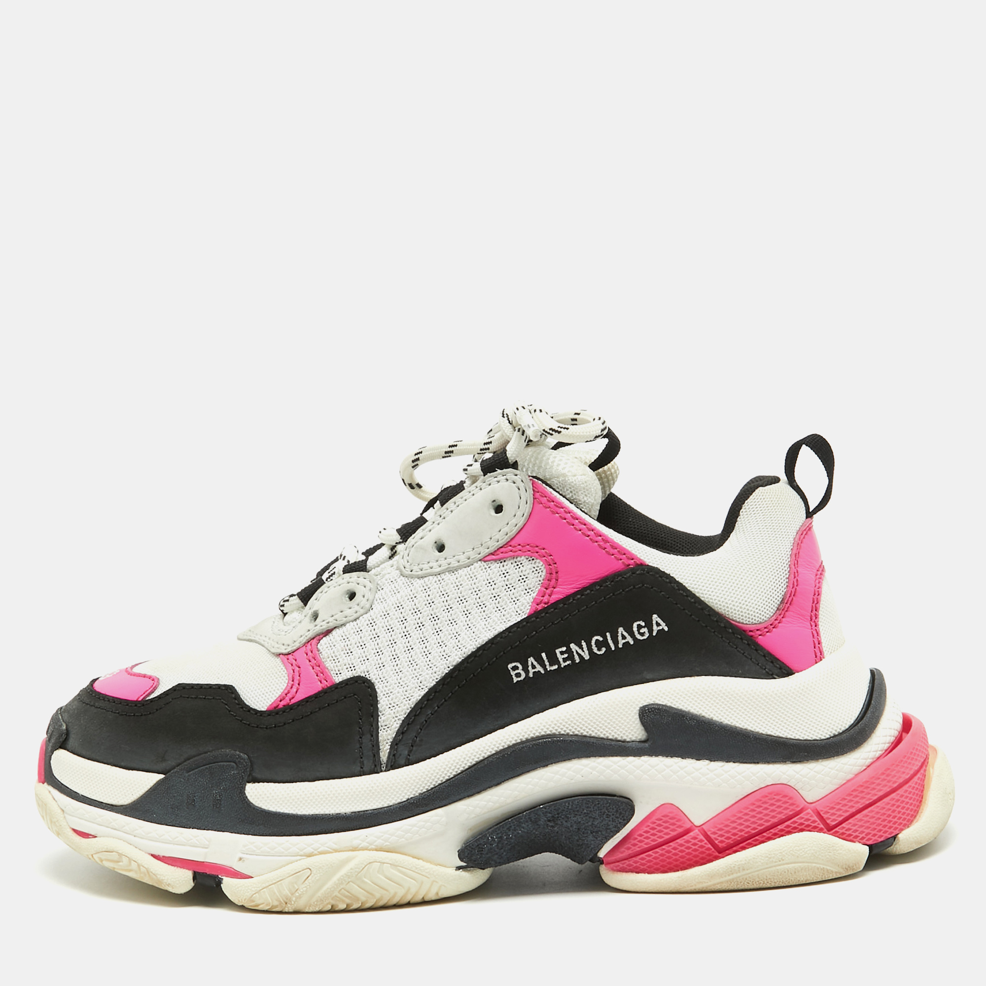 Pre-owned Balenciaga Multicolor Leather And Mesh Triple S Sneakers Size 39 In Pink