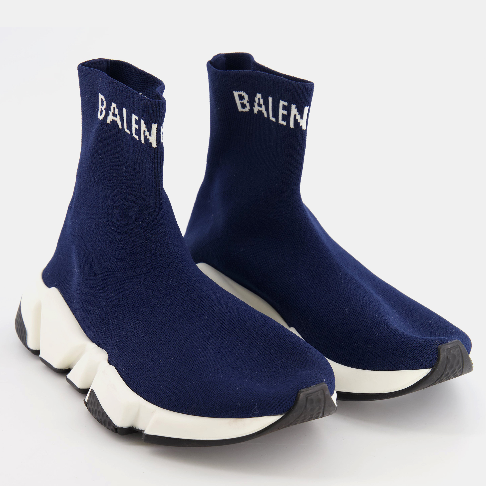 

Balenciaga Navy Knit Logo Speed Trainers Size EU, Navy blue