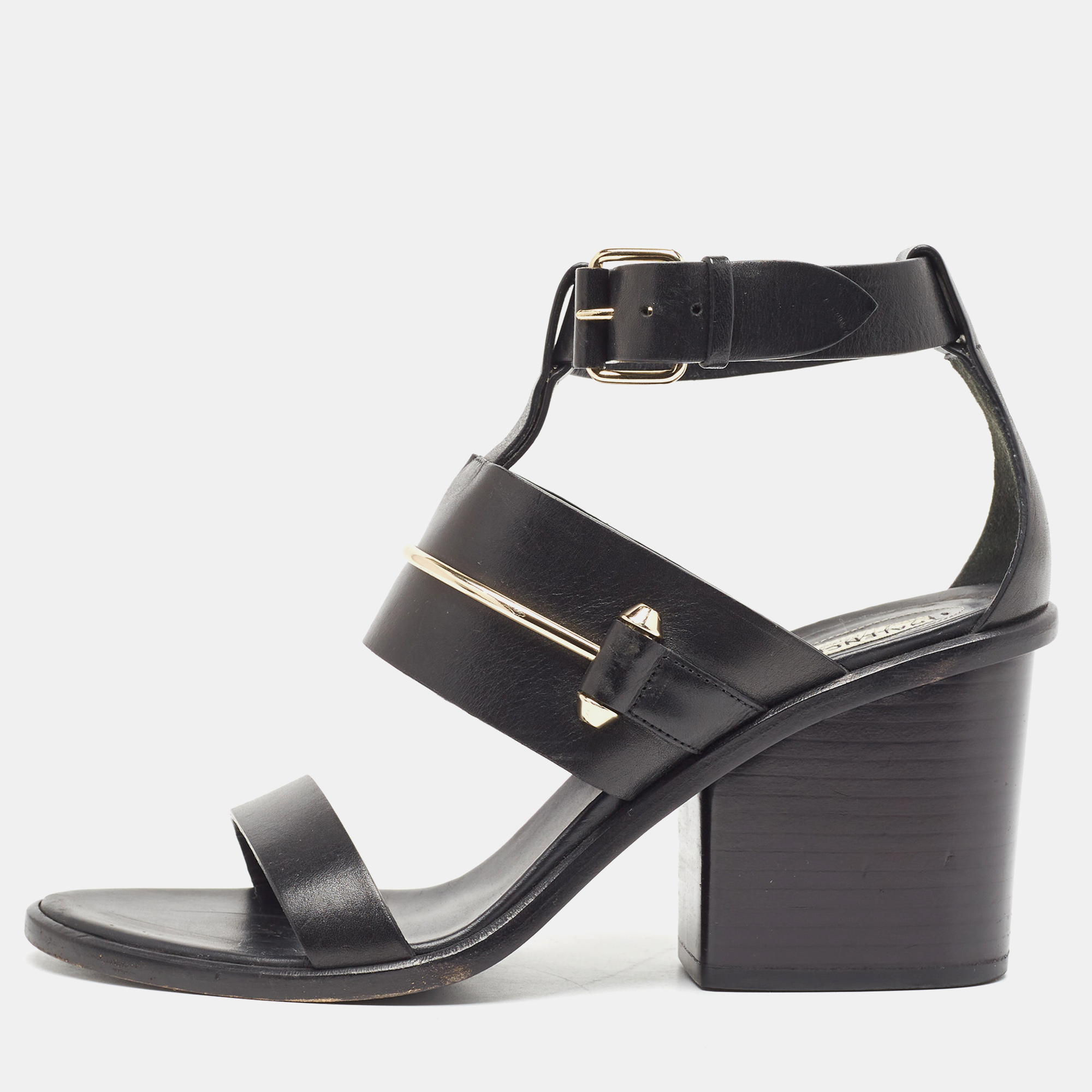

Balenciaga Black Leather Block Heel Ankle Strap Sandals Size