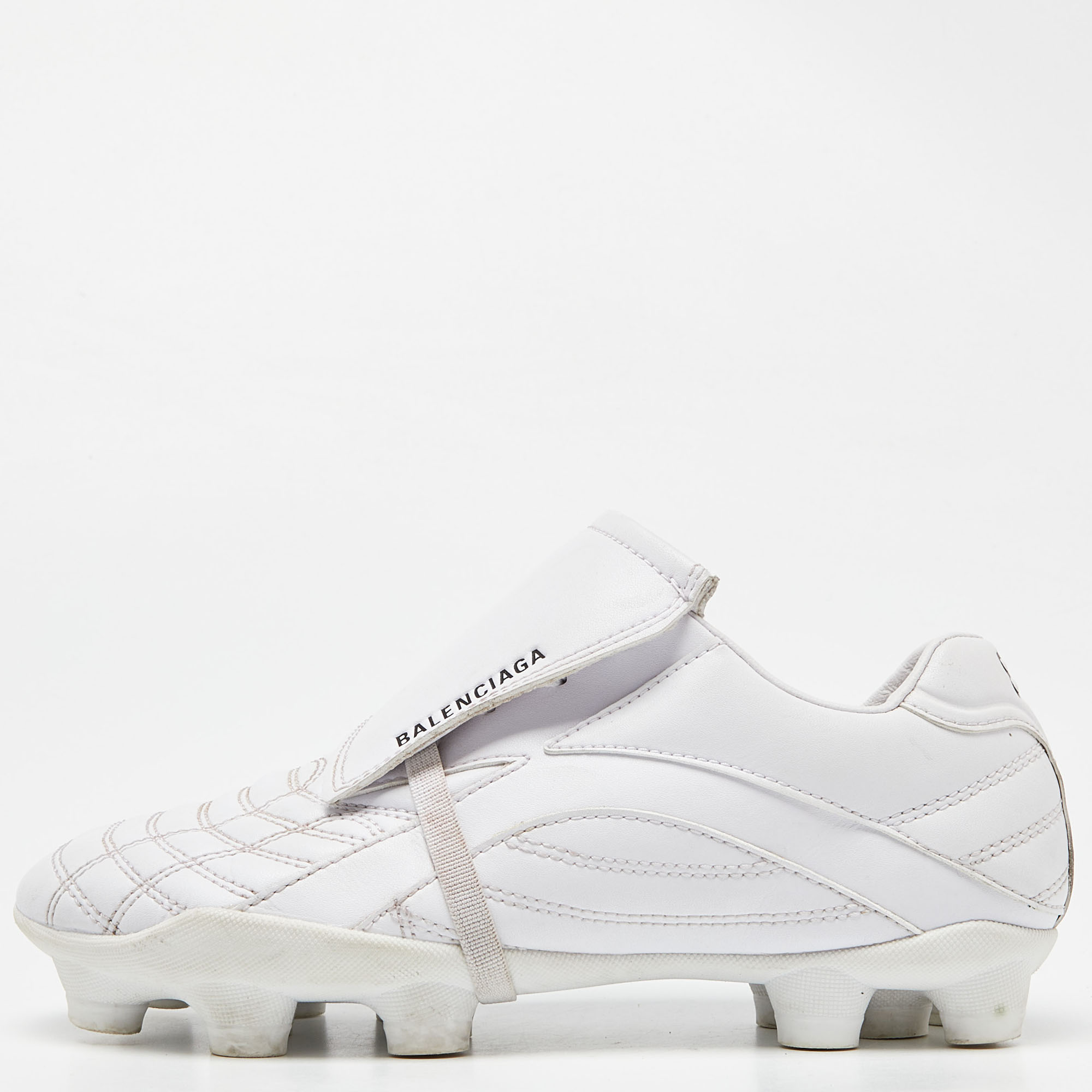 

Balenciaga White Faux Leather Soccer Low Top Sneakers Size